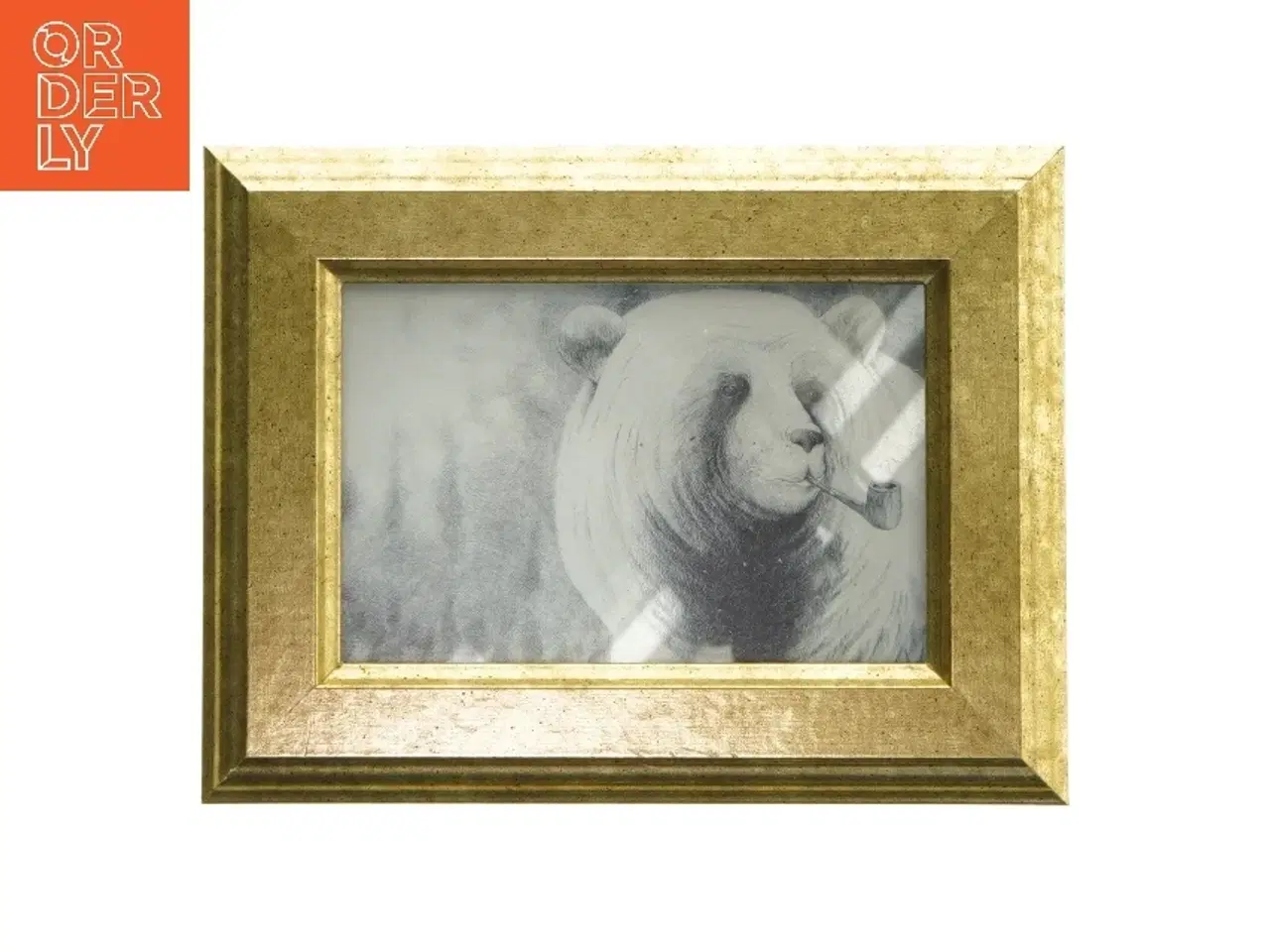 Billede 1 - Indrammet billede med bjørn (str. 21x16 cm)