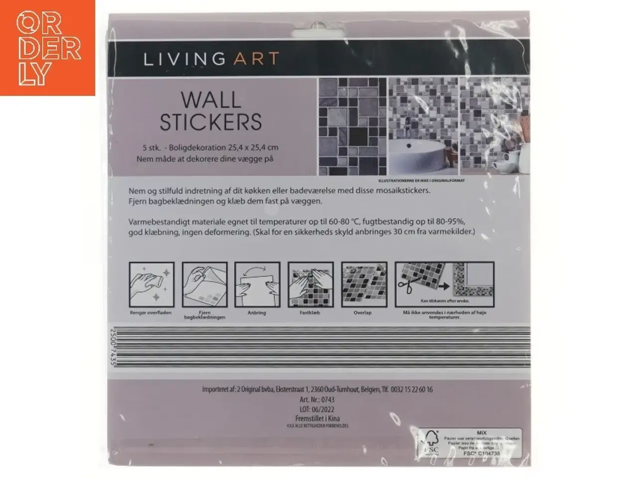 Billede 2 - Vægmosaik klistermærker fra Living Art (str. 5 stk 25,4x25,4 cm)