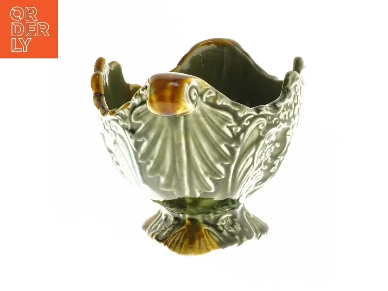 Billede 2 - Antik Majolica Jardiniere skål på fod (str. 11x13x22 cm)