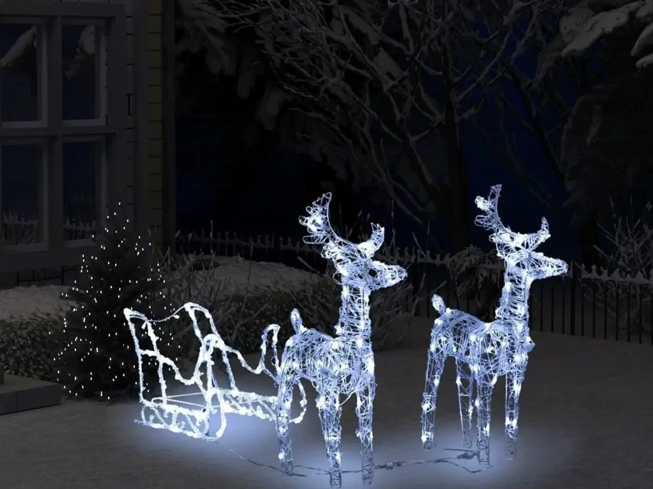 Billede 1 - Rensdyr og kane julefigur 160 LED'er 130 cm akryl