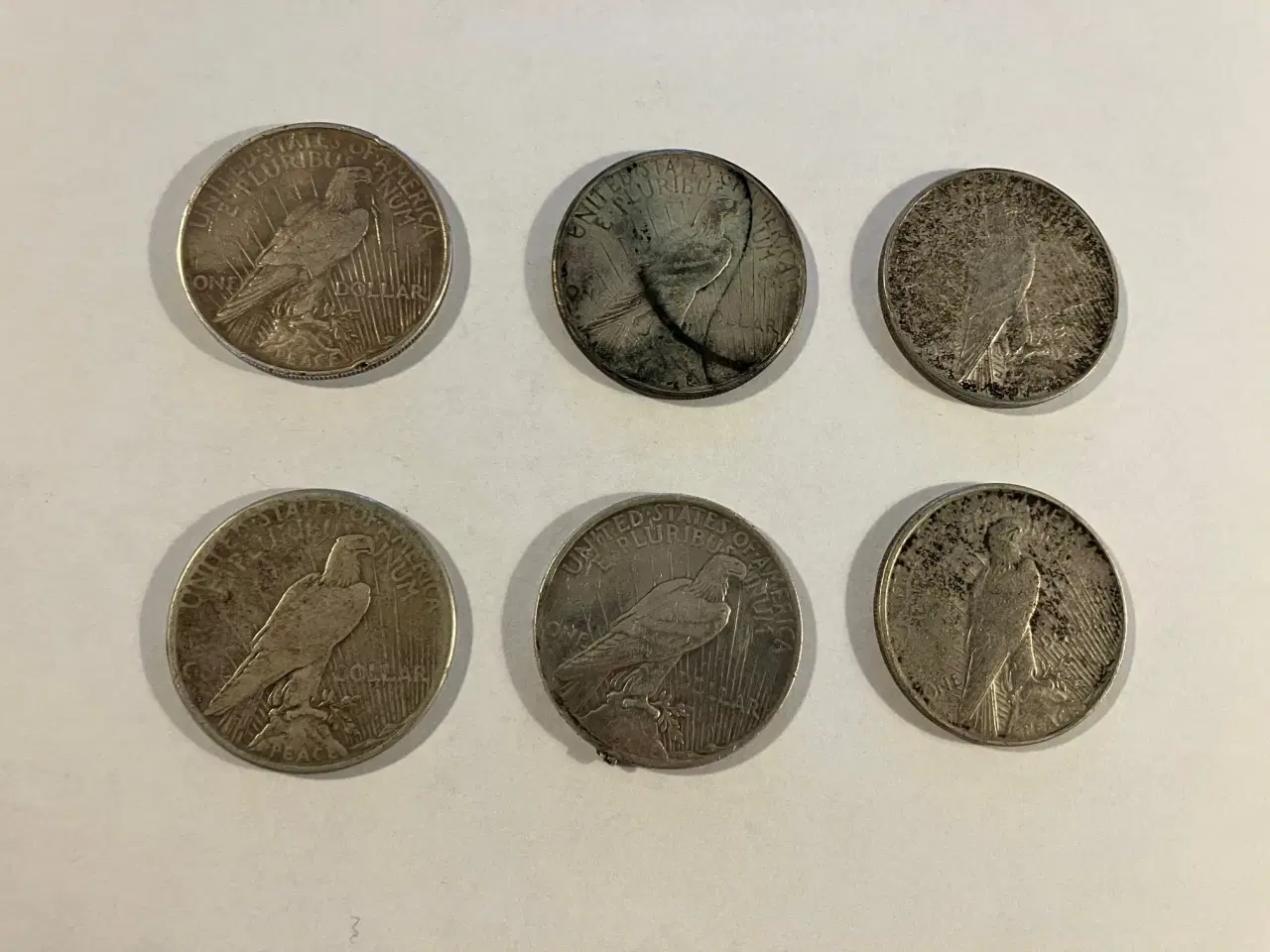 Billede 2 - 6 x Peace Dollar USA - Dårlig stand