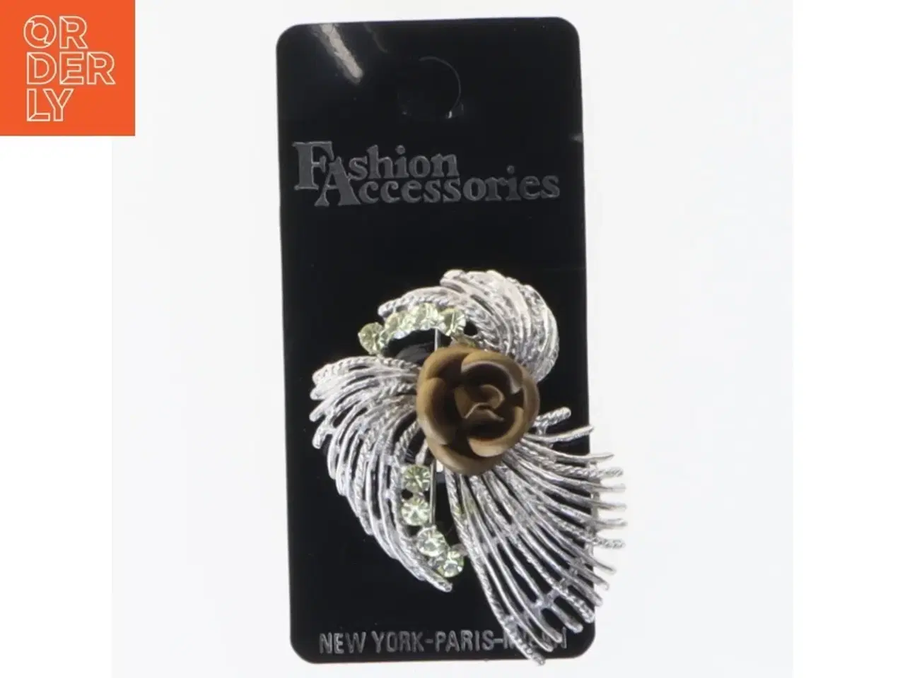 Billede 2 - Moderne broche med rose og rhinsten fra Fashion Accessories (str. 5 x 3 cm)