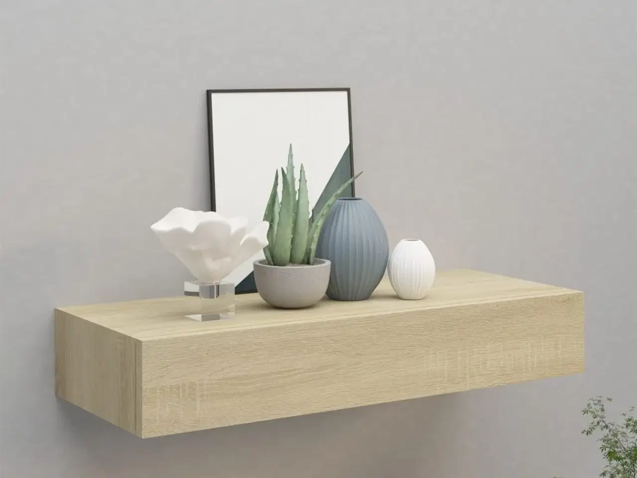 Billede 1 - Væghylde med skuffe 60x23,5x10 cm MDF egetræsfarvet