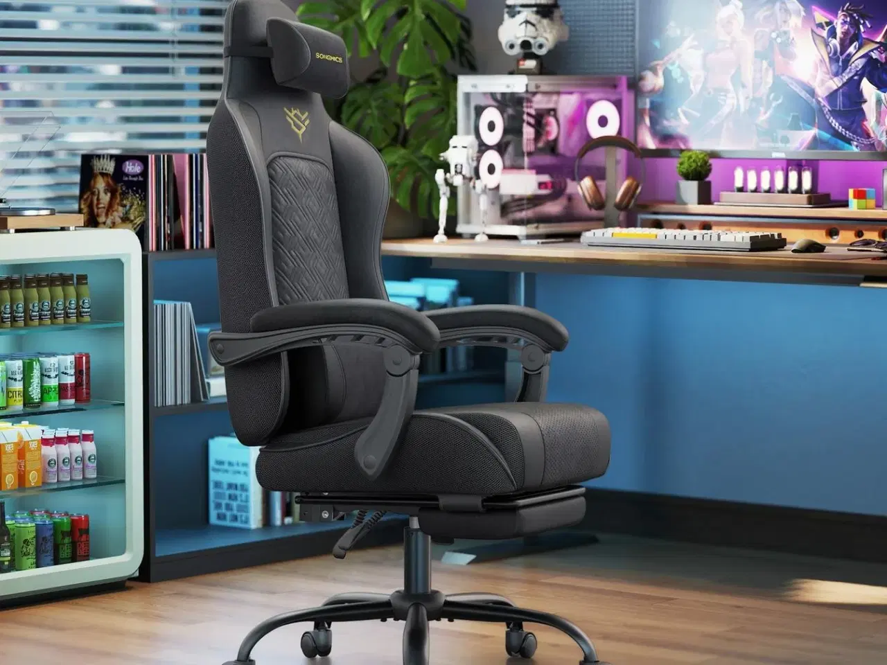 Billede 5 - Ergonomisk gamerstol med fodstøtte og fjedret sæde – ink black OBG079B01