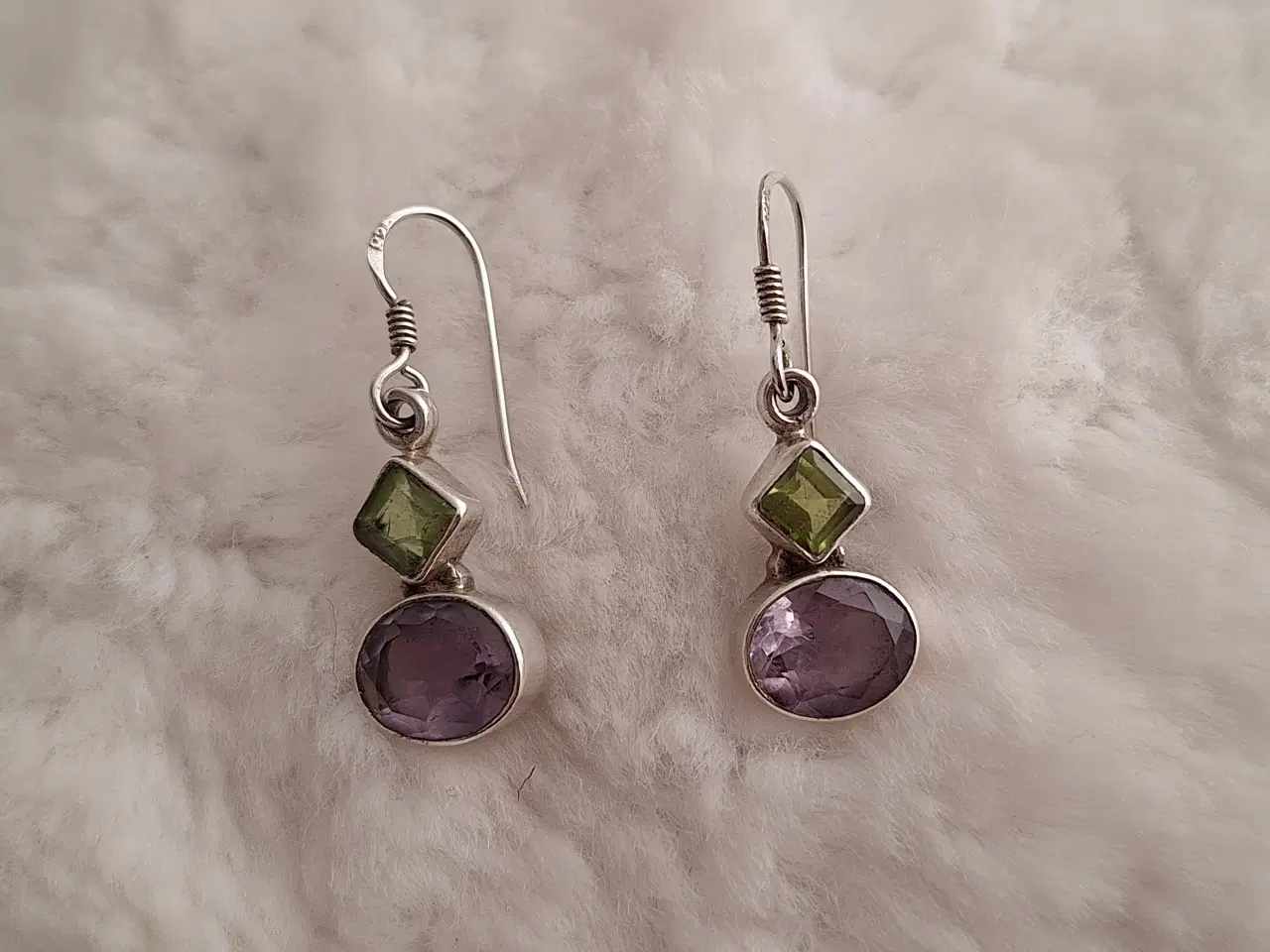 Billede 1 - 925 sterlingsølv ametyst og peridot øreringe