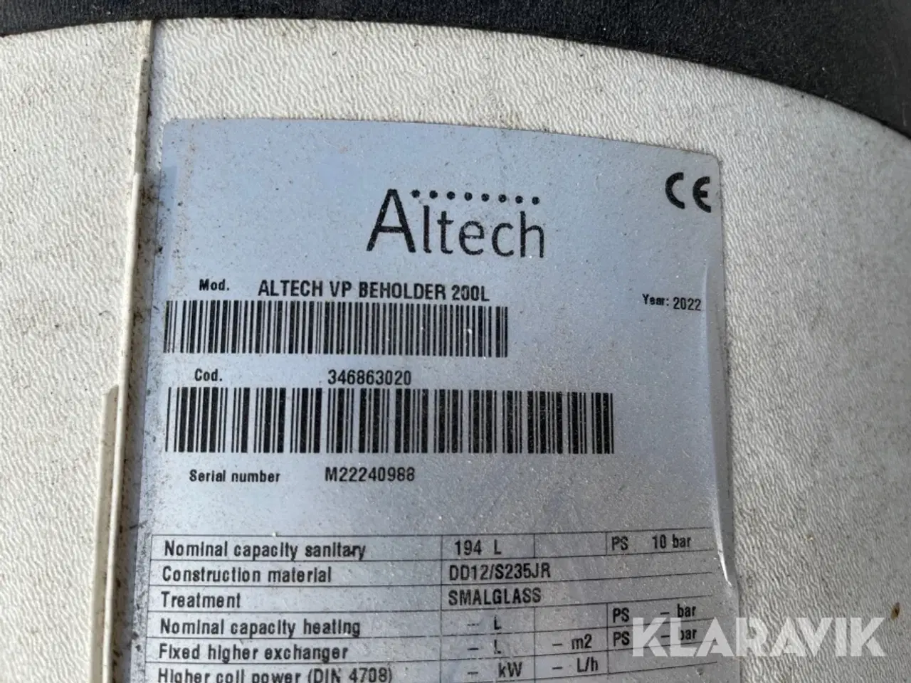 Billede 4 - Varmtvandsbeholder Altech 200L