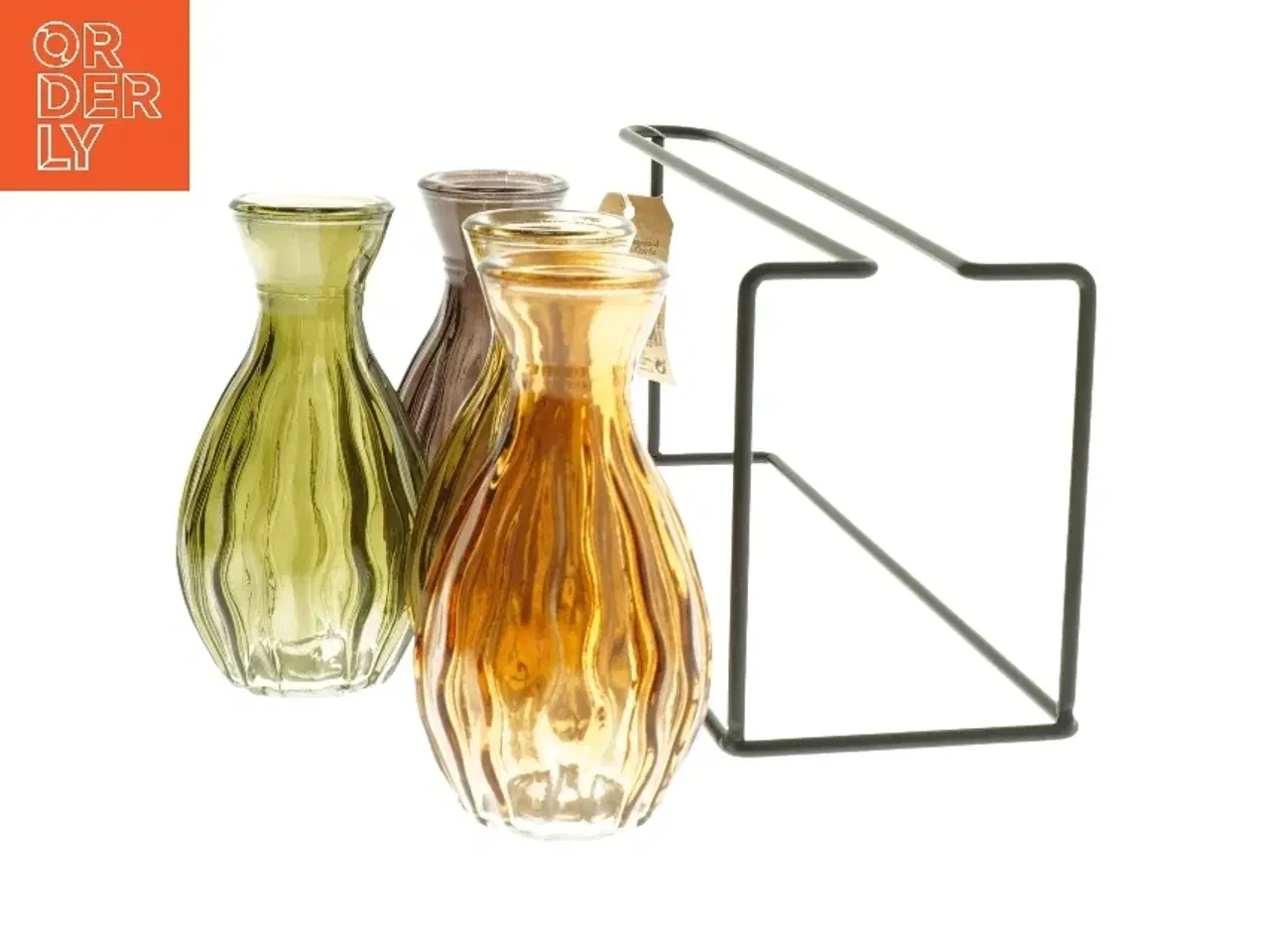 Billede 3 - Sæt med farvede glasvaser i stativ fra Det Gamle Apotek (str. 11x27x8 cm)