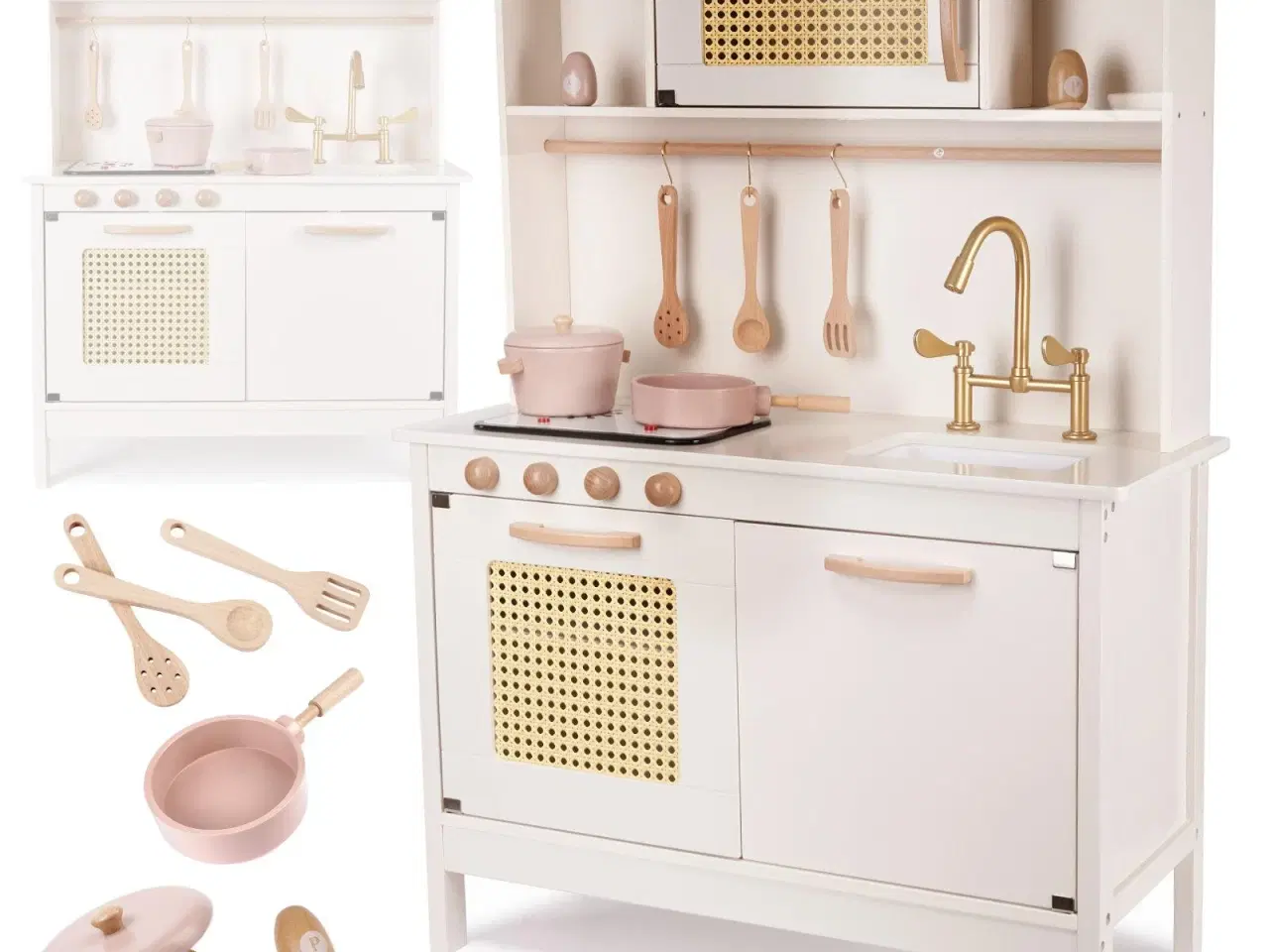 Billede 1 - Legekøkken i træ med retro look og boho tilbehør – MDF, lys og lyd