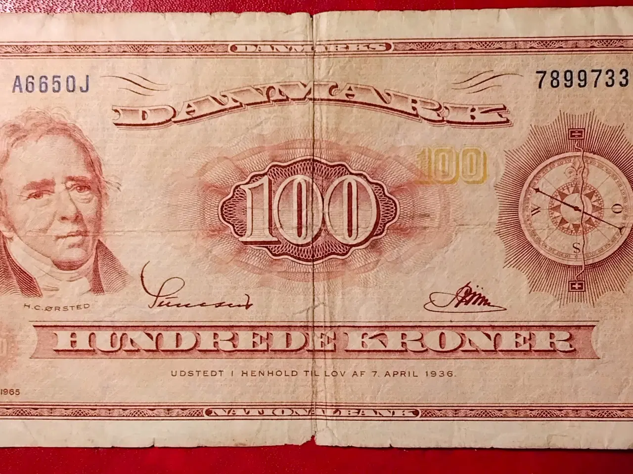 Billede 1 - 100 KRONE 1965 0J Erstatningsseddel H C ØRSTED