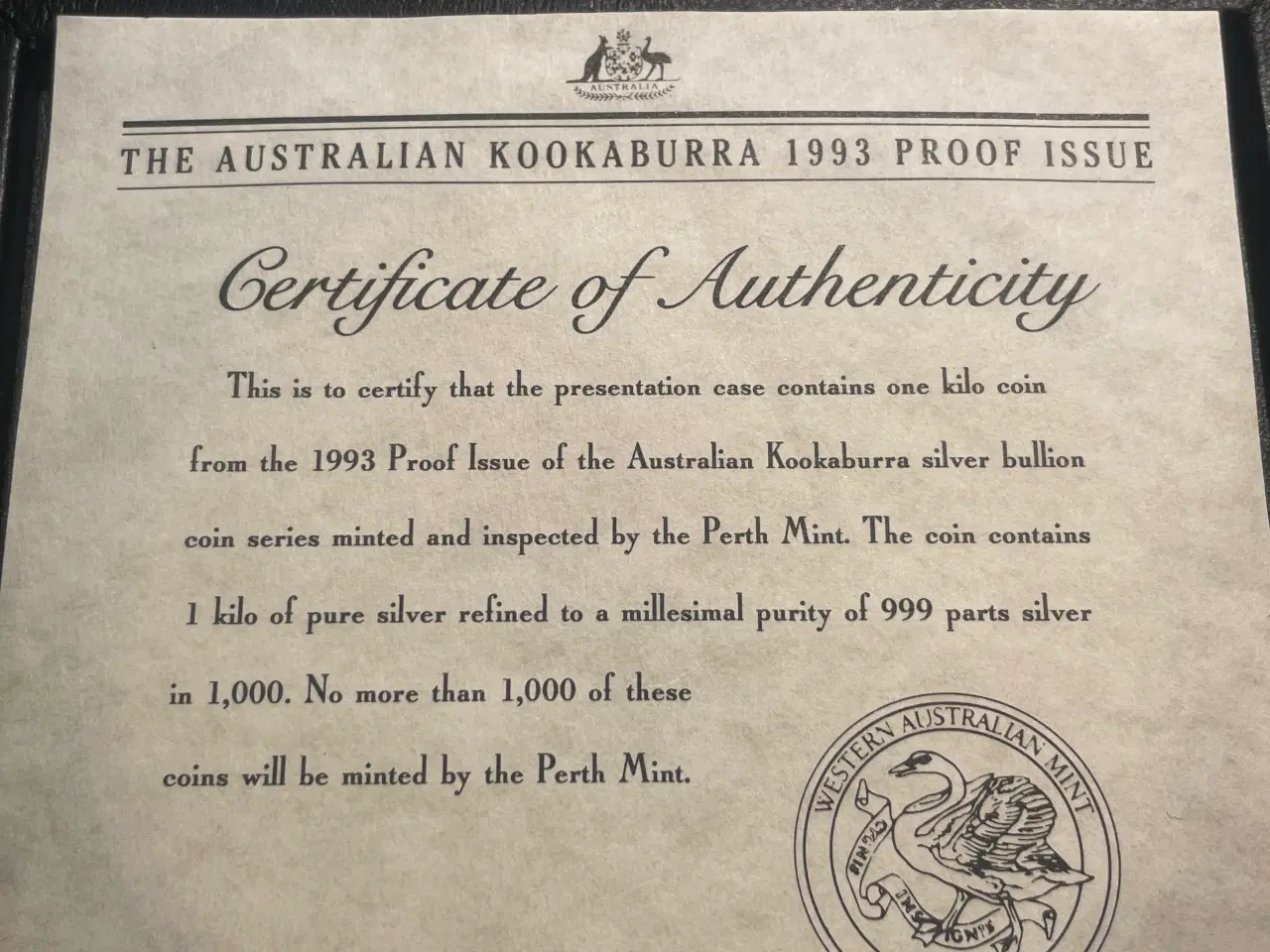 Billede 4 - 1 KG Australsk sølv 999 rent sølv, Kookaburra,1993