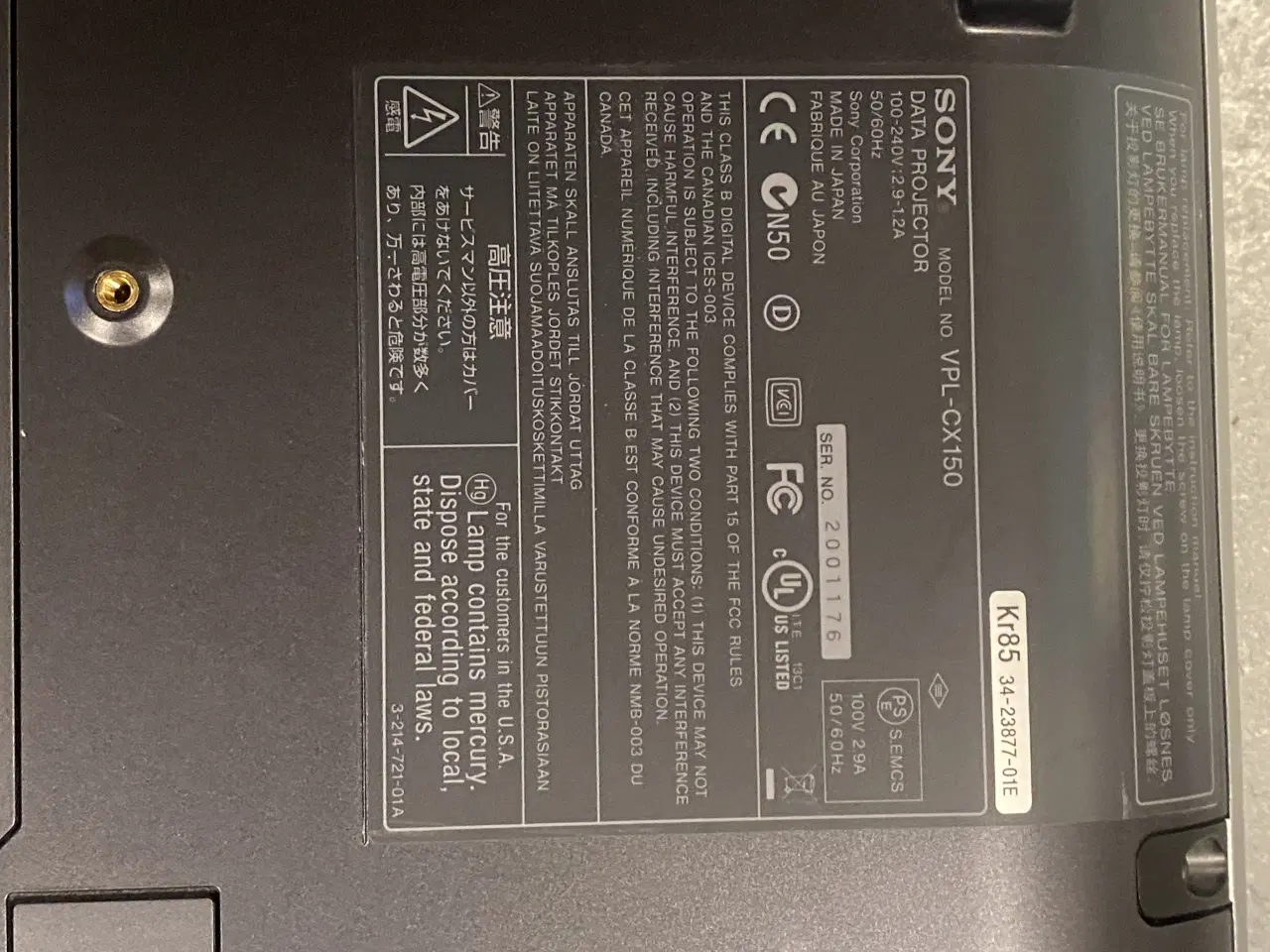 Billede 5 - Sony projektor med  Vogels loft ophæng 