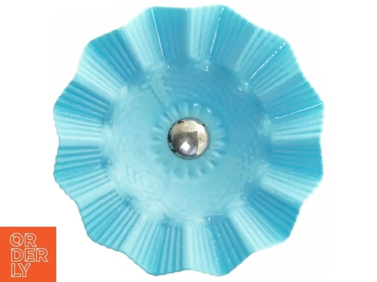 Billede 2 - Presset Turkis Blå Opaline Glas fad på fod (str. 16 x 23 cm)