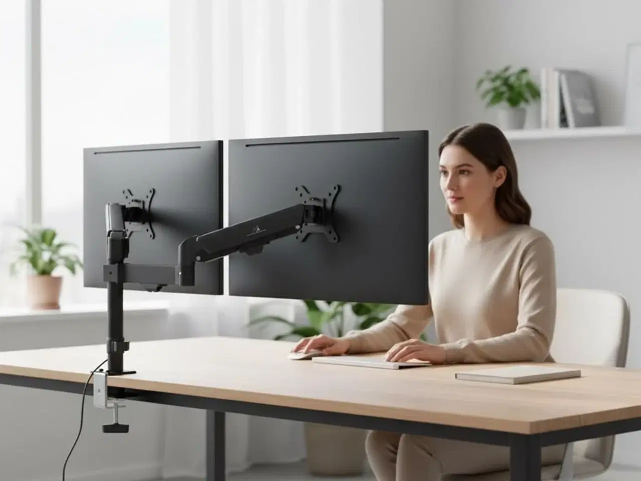 Billede 13 - Maclean MC-136 dobbelt skærmholder med gasfjeder 17–32" – sort