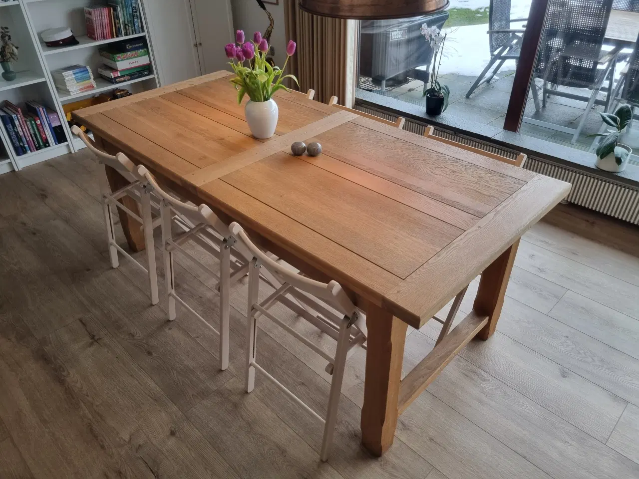 Billede 1 - Spisebord med udtræk, massiv egetræ