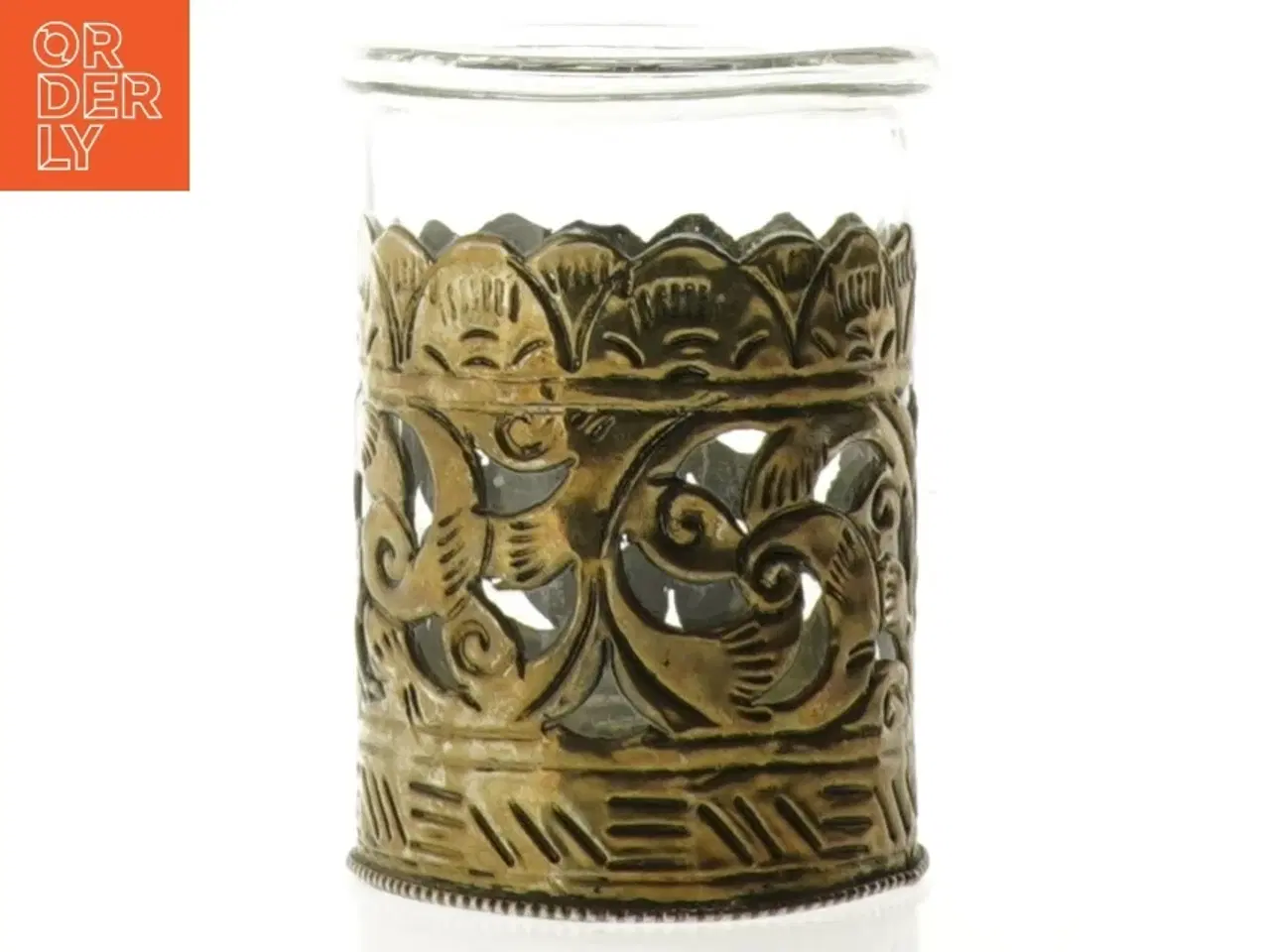 Billede 1 - Glas vase med metalornamentik (str. 10 x 7 cm)