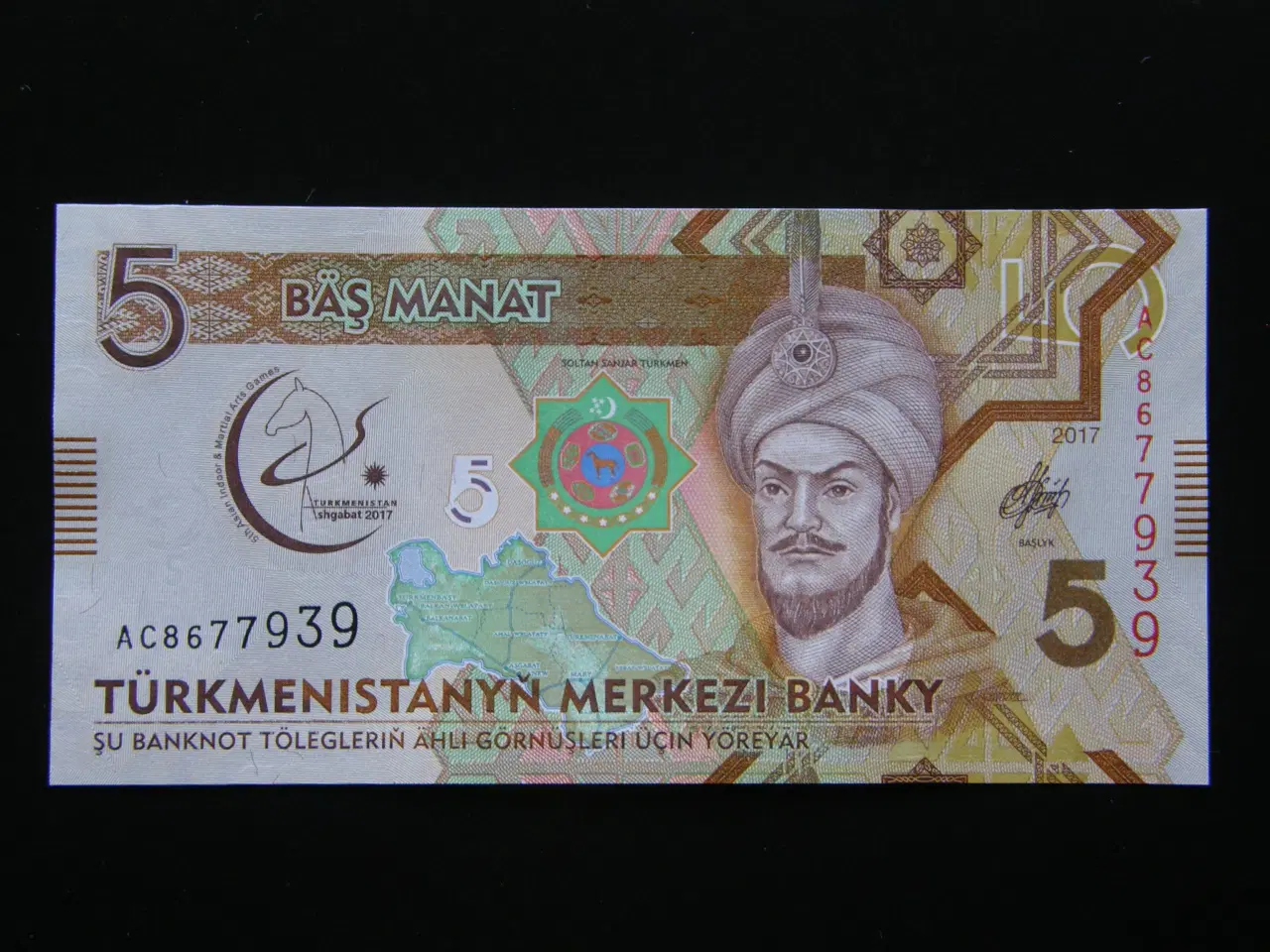 Billede 1 - Turkmenistan  5 Manat  2017 P37  Unc.