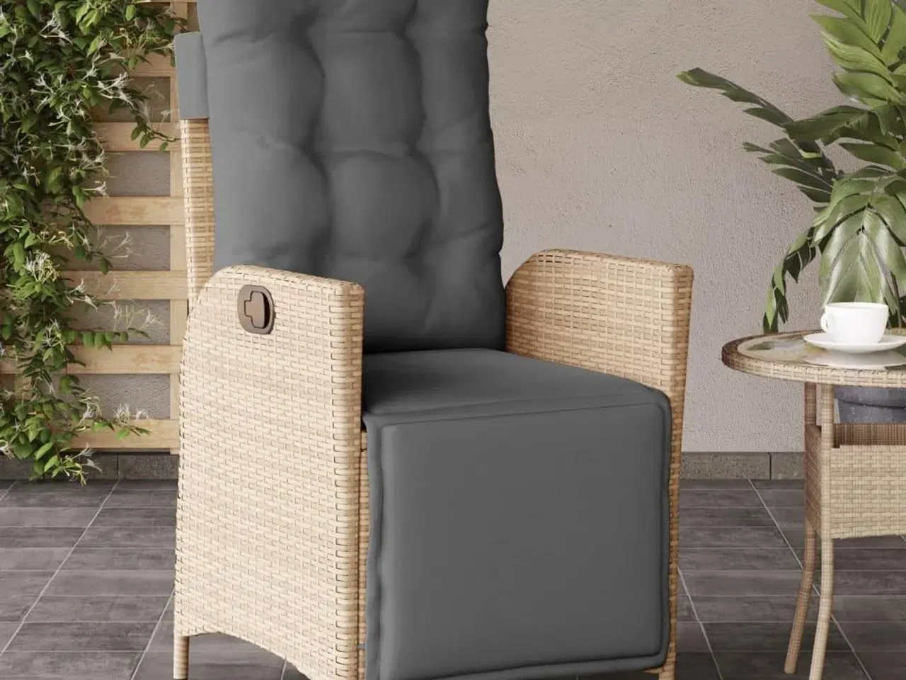 Billede 3 - Havestole 2 stk. lænefunktion og fodstøtte polyrattan beige