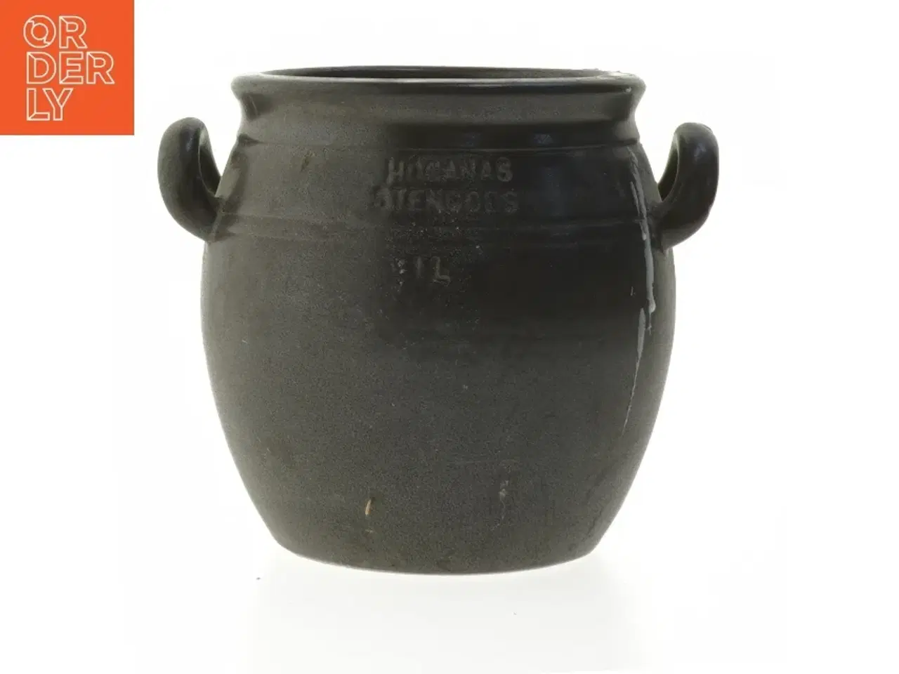 Billede 1 - Keramisk krukke med hanke fra Hganäs (str. Ø. 11,5 cm. længde. 13 cm)