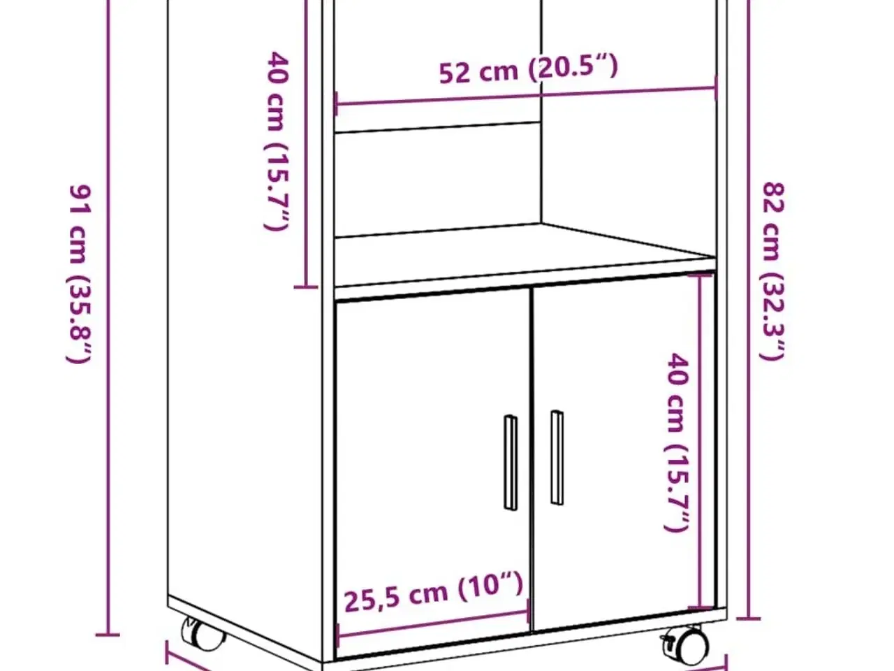 Billede 10 - Rullebord 55x40x91 cm konstrueret træ hvid