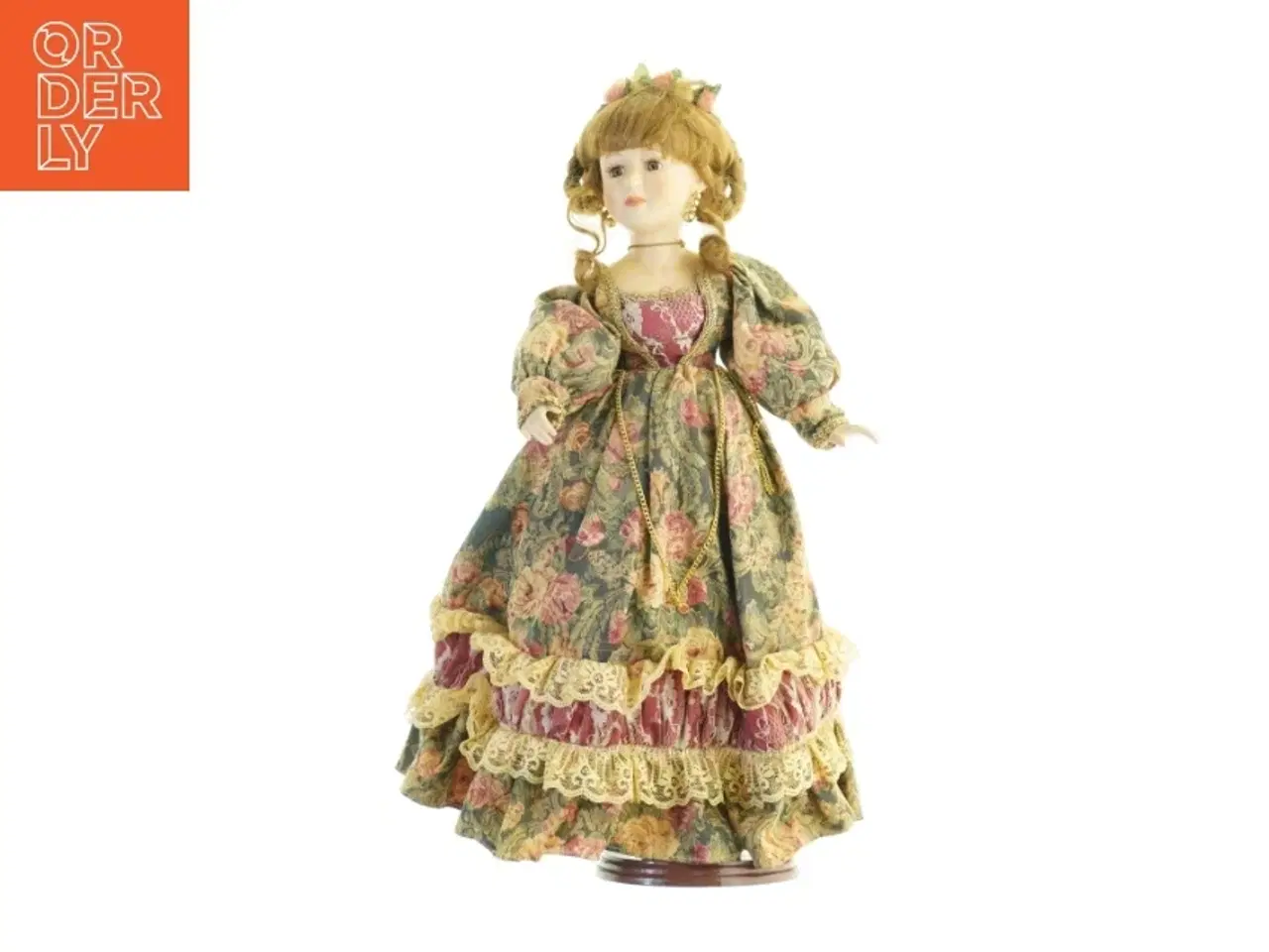 Billede 2 - Dukke med blomstret kjole (str. 56 x 26 cm)