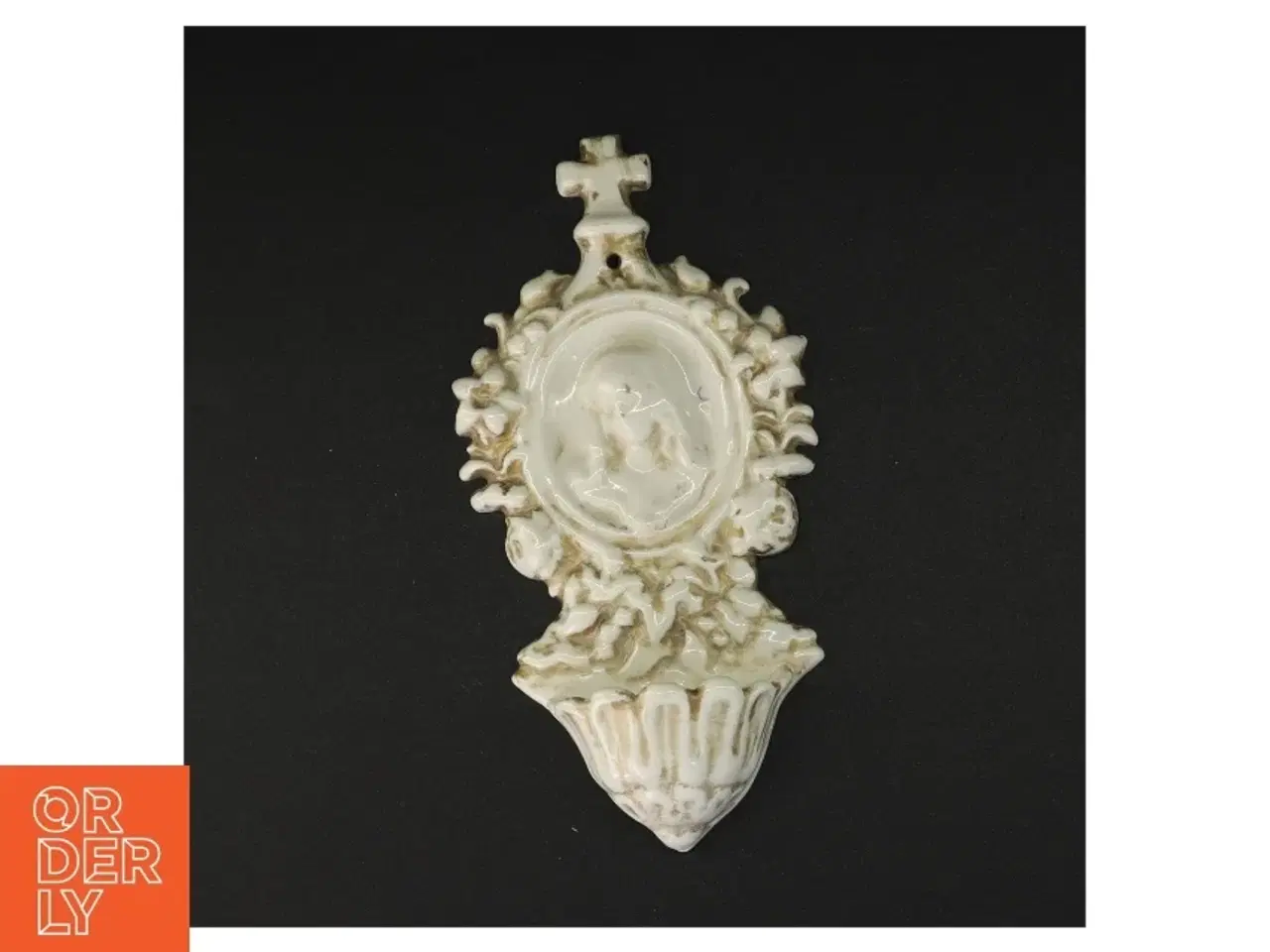 Billede 1 - Antikt vievandsk kar Porcelæn vægophæng (str. 22 x 10 cm)