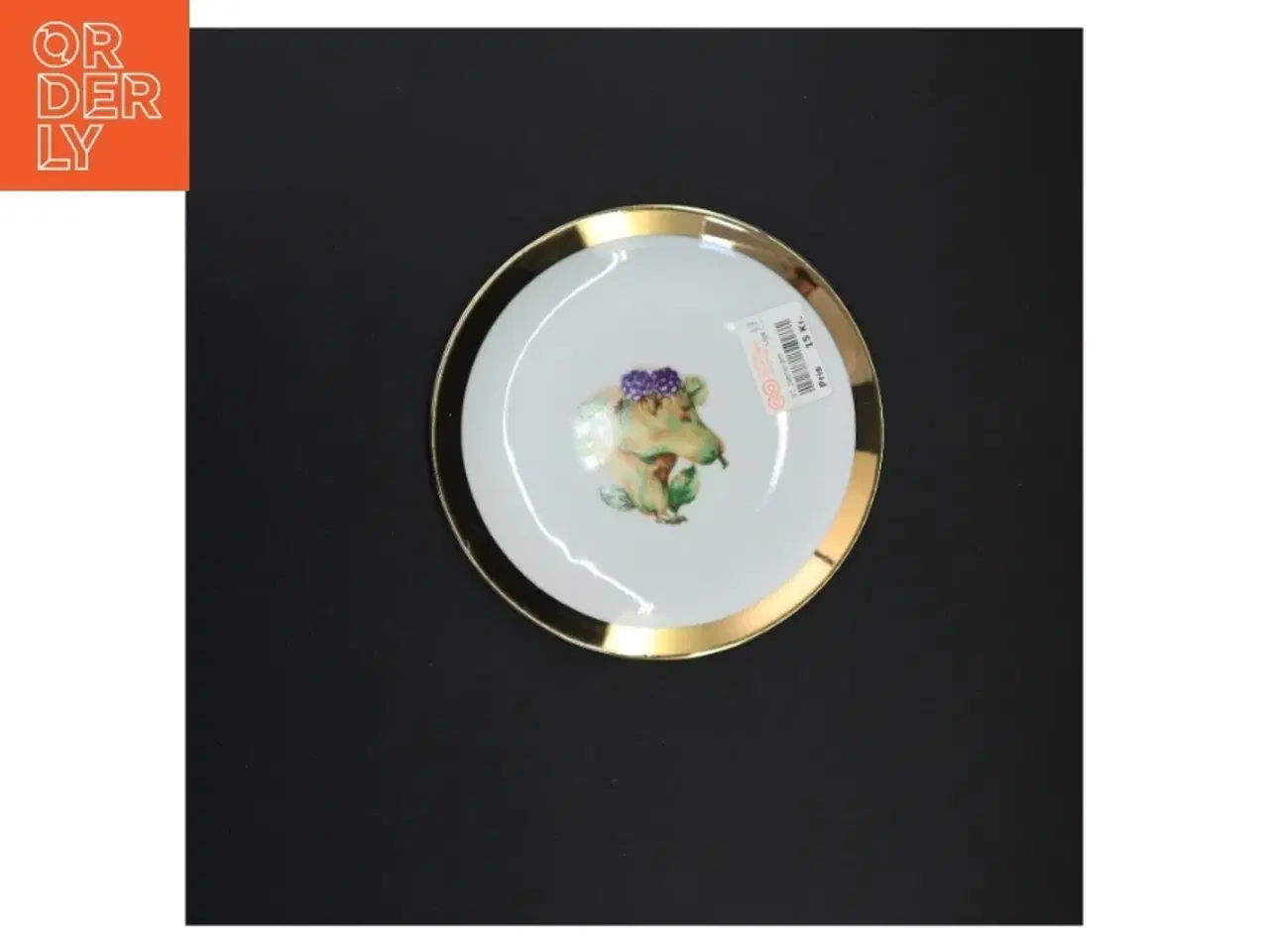 Billede 1 - Porcelænstallerken med guldkant og fuglemotiv (str. 17 x 17 cm)