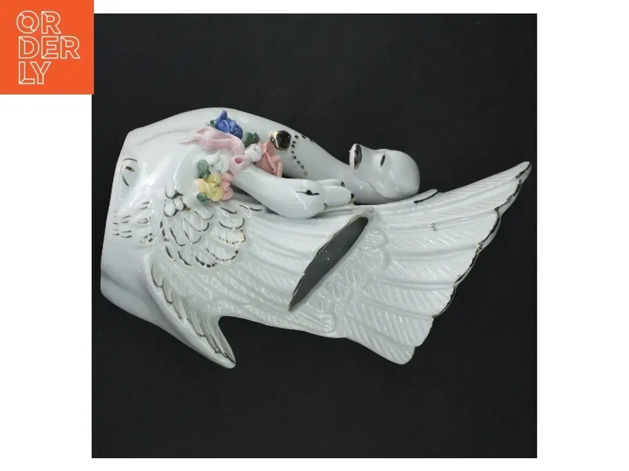 Billede 4 - Porcelænssvane med blomsterdekoration (str. 22x9 cm)