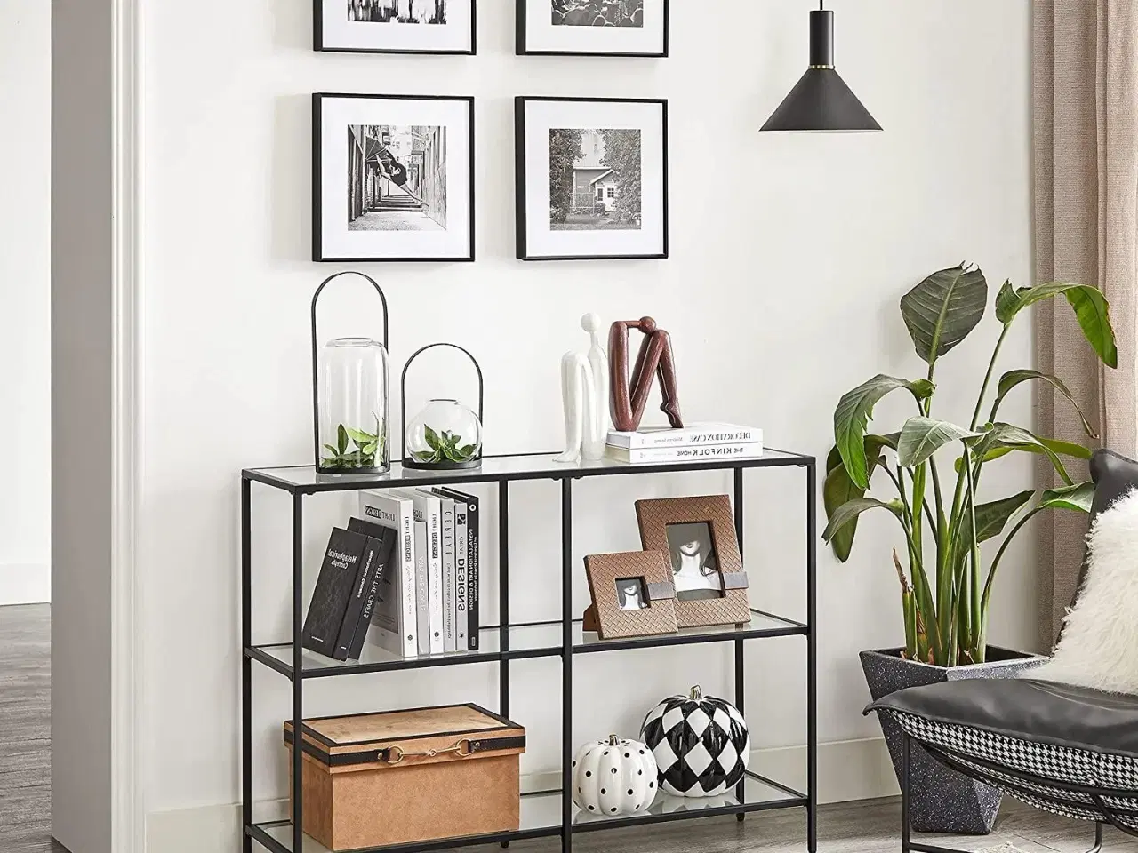 Billede 4 - Konsolbord sort stål og hærdet glas, 3 hylder, 30 × 100 × 73 cm