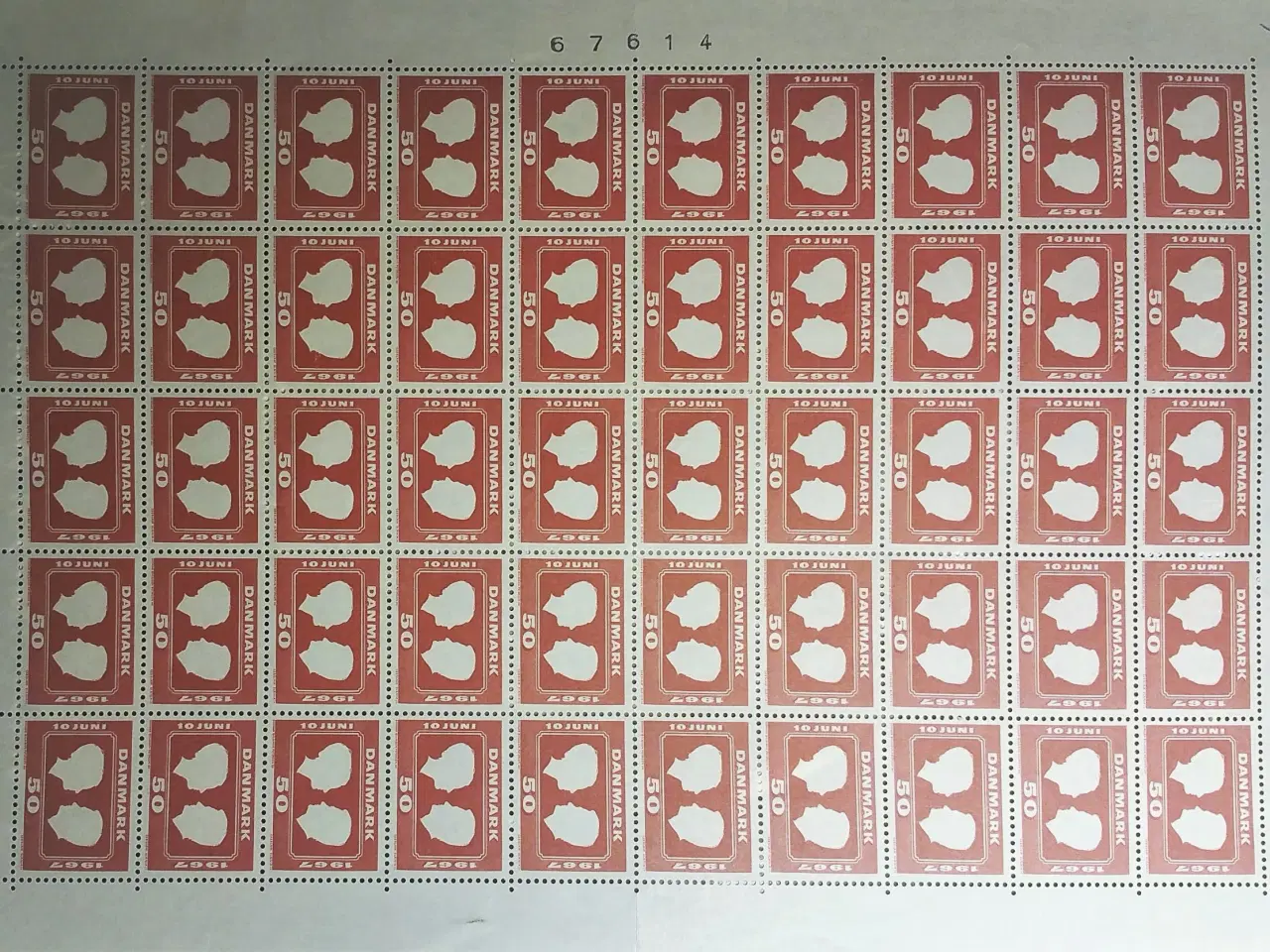 Billede 1 - HELE ARK POSTFRISK L089 AFA 458 10 JUNI 1967 50Stk