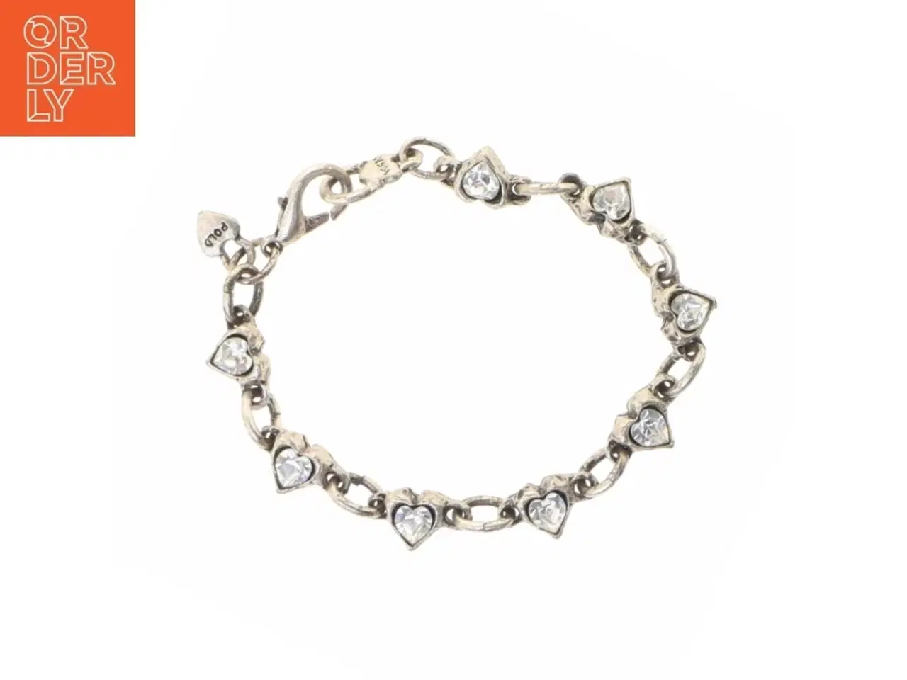 Billede 1 - Hjerteformet sølvfarvet armbånd med rhinsten (str. Kede 21 komma 5 cm)