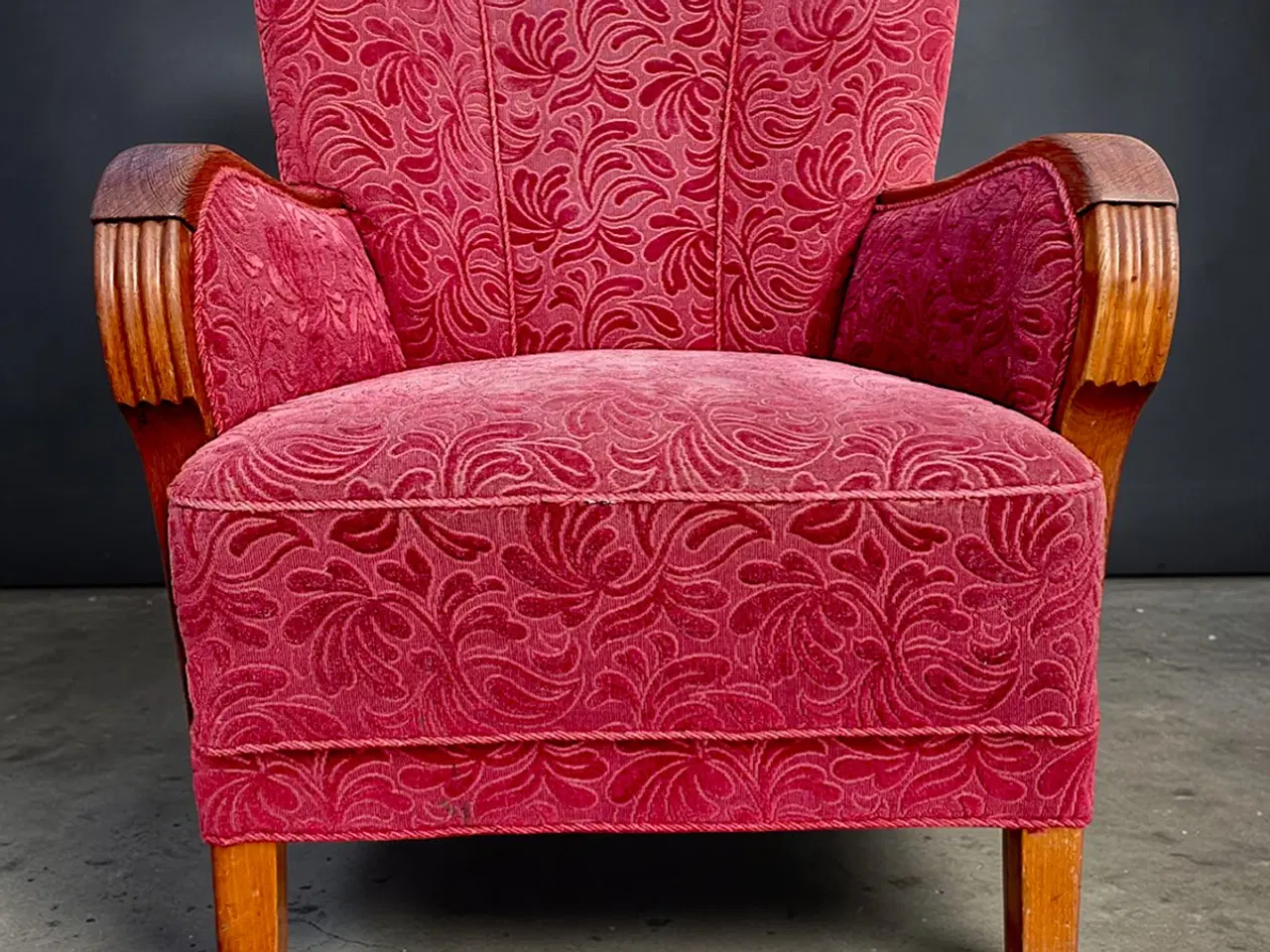 Billede 3 - Dansk snedkermester lænestol rød velour 1940’erne