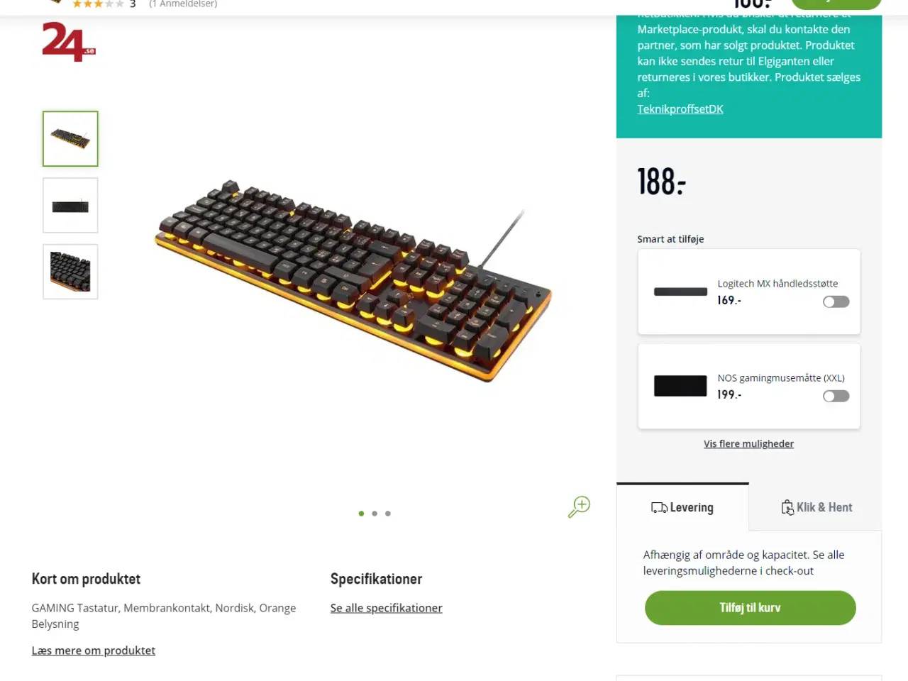 Billede 1 - gaming Tastatur og Mussemåtte