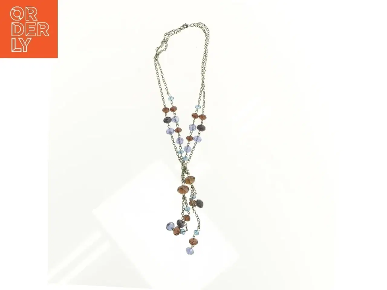 Billede 1 - Halskæde med klare facetslebne glasperler i blå og lilla nuancer  (str. 45 cm)