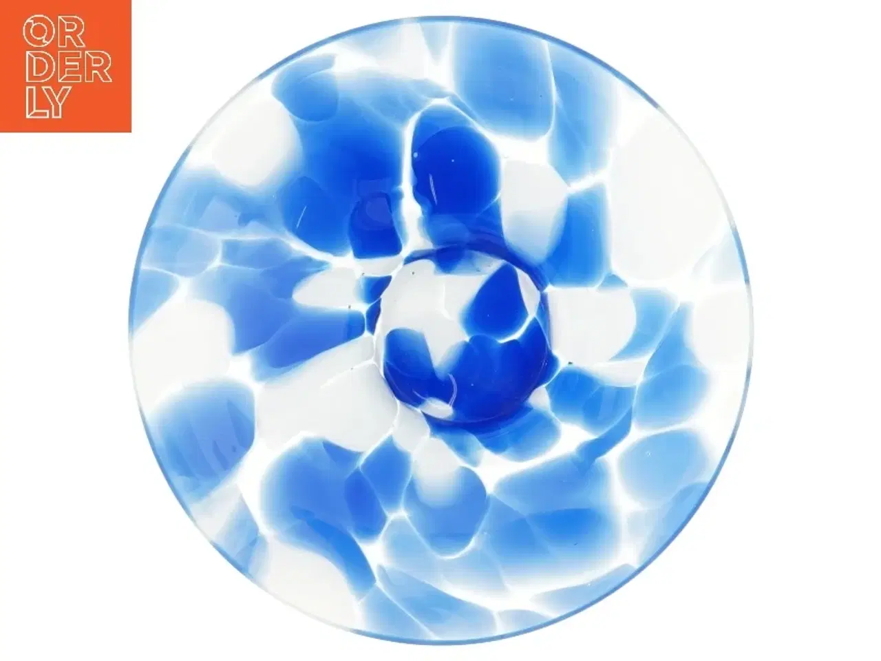 Billede 2 - Glasfad med blå-mønster (str. Ø 24,5 cm)