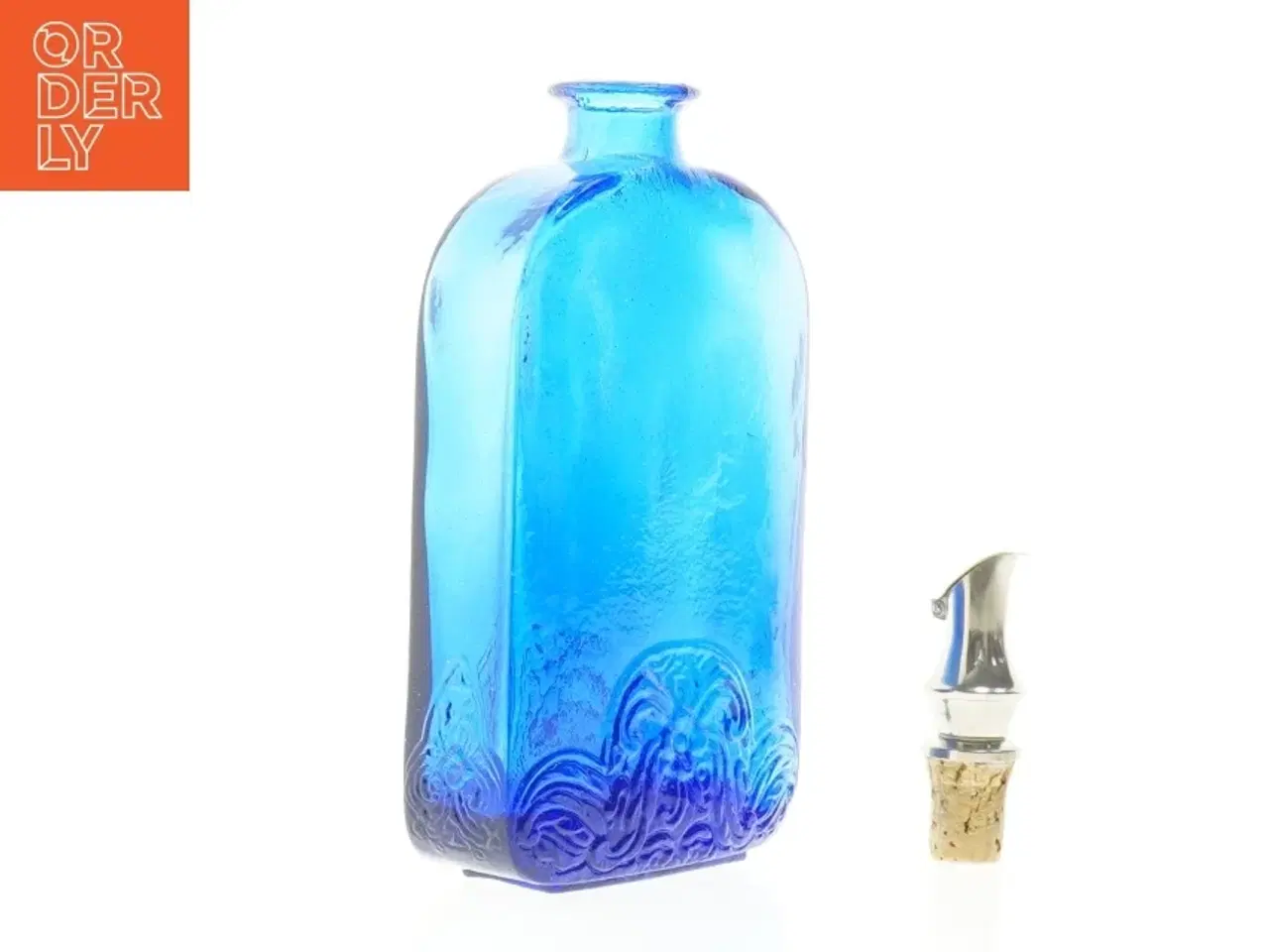Billede 1 - Blå glasflaske med prop (str. 11,5 x 19 cm)