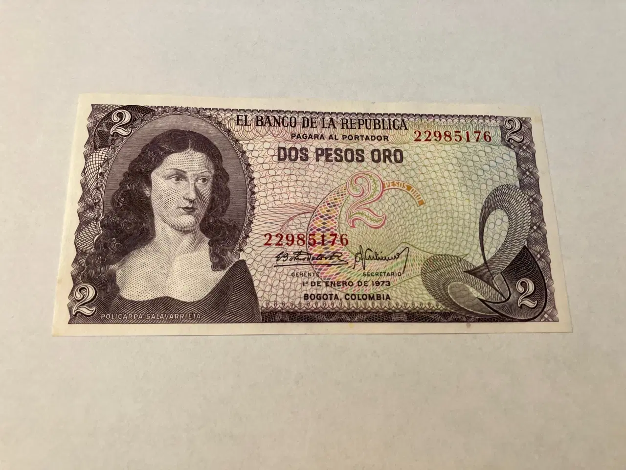 Billede 1 - 2 Pesos Oro 1973 Colombia
