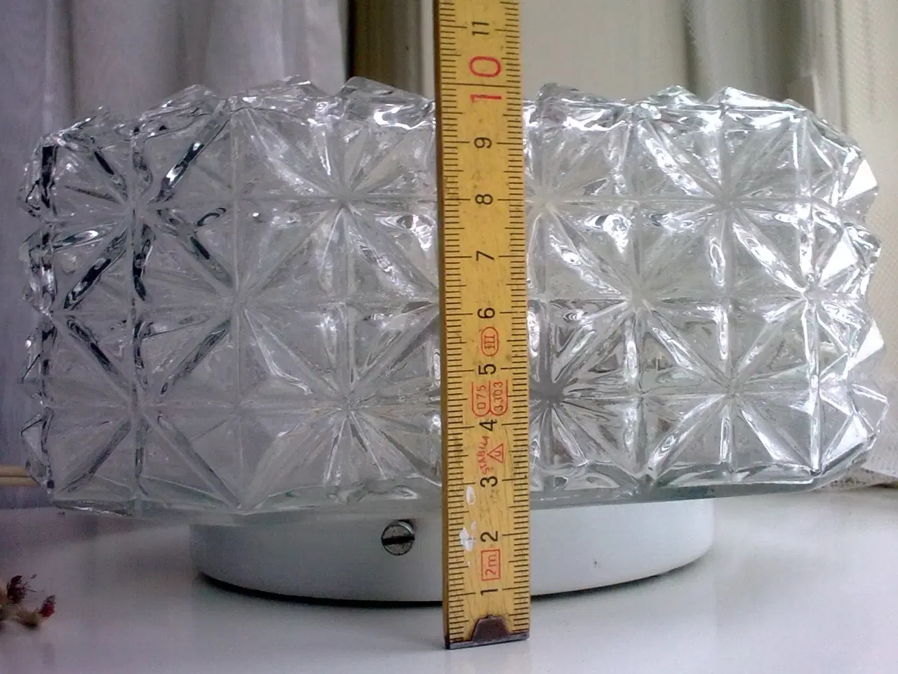 Billede 2 - Plafond firkant lampe klar reliefglas DANSK retro