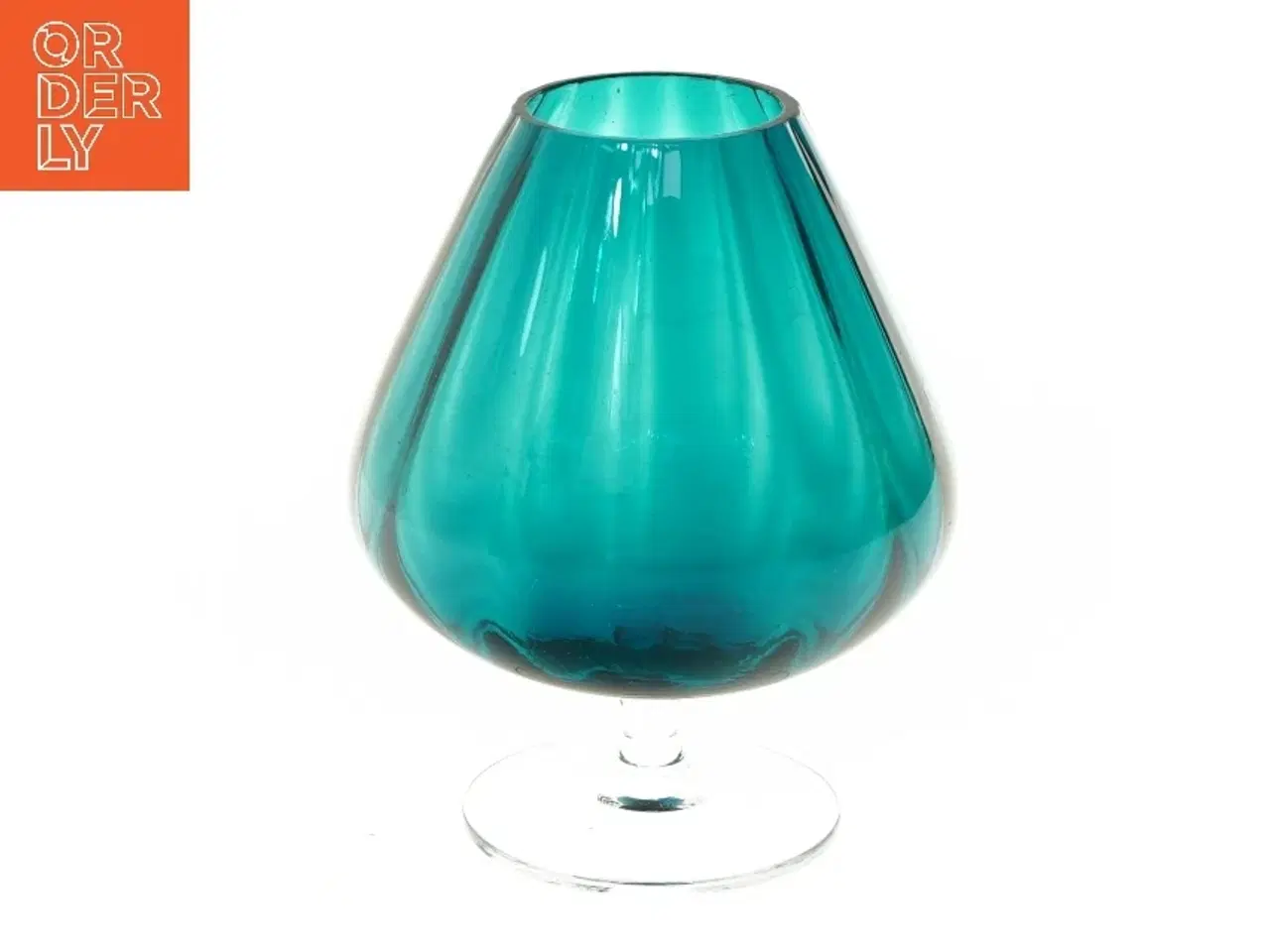 Billede 1 - Blå glasvase på fod (str. 15,5 cm)
