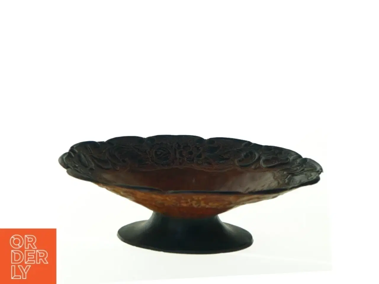 Billede 1 - Udsmykket metalfad opsats, bronze eller kobber (str. 20 x 7 x 16 cm)