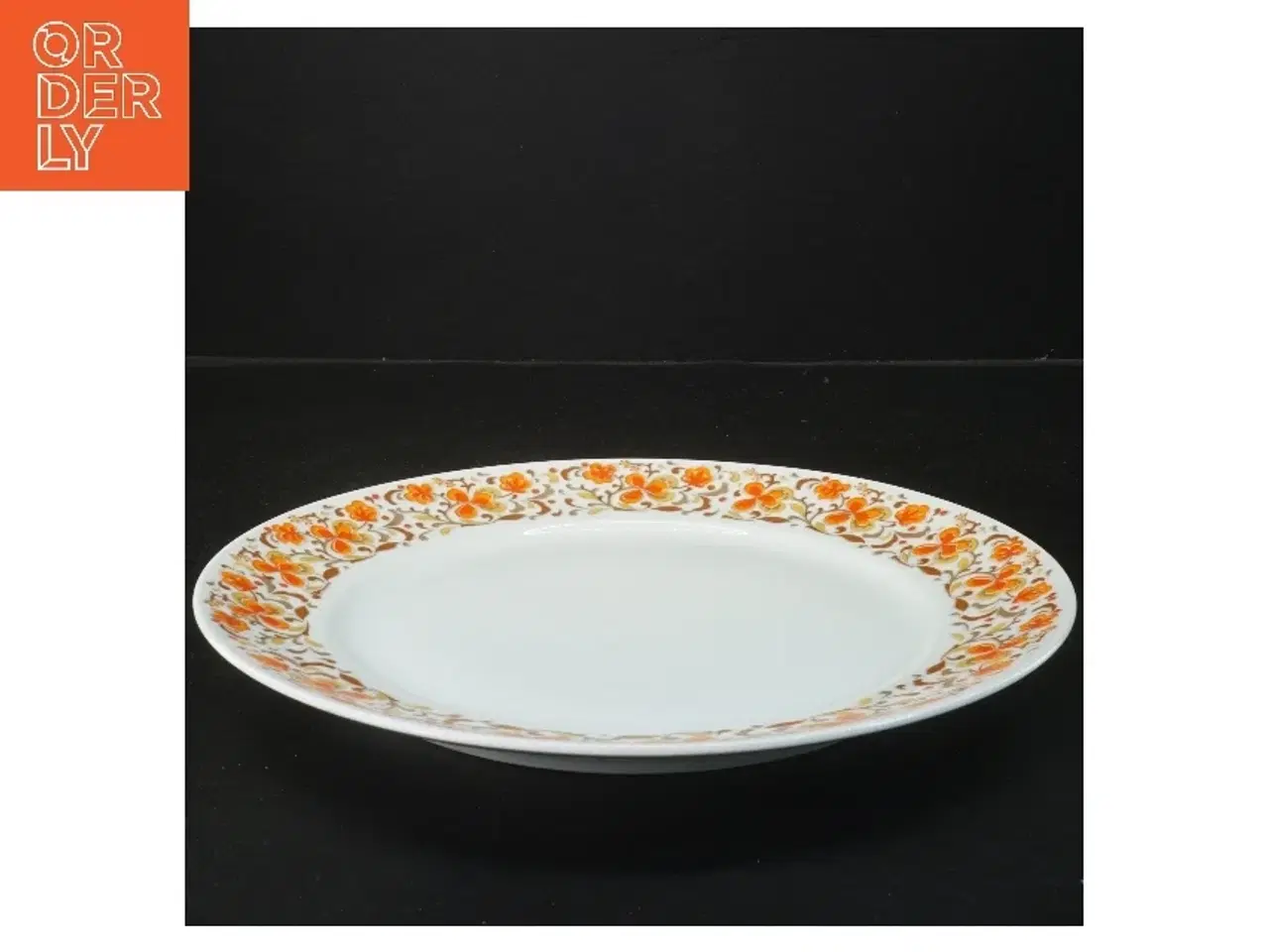 Billede 2 - Porcelænstallerken med orange blomsterkant fra Schmidt (str. Ø 28 cm)