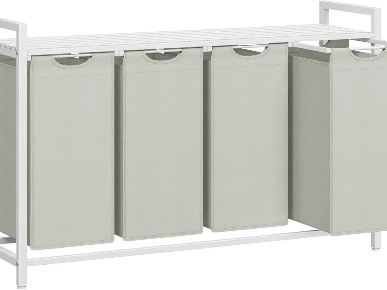 Billede 1 - Vasketøjskurv med 4 rum udtrækkelige poser, hylde, metalstel, 4 × 40 l, 116 × 33 × 72 cm, hvid