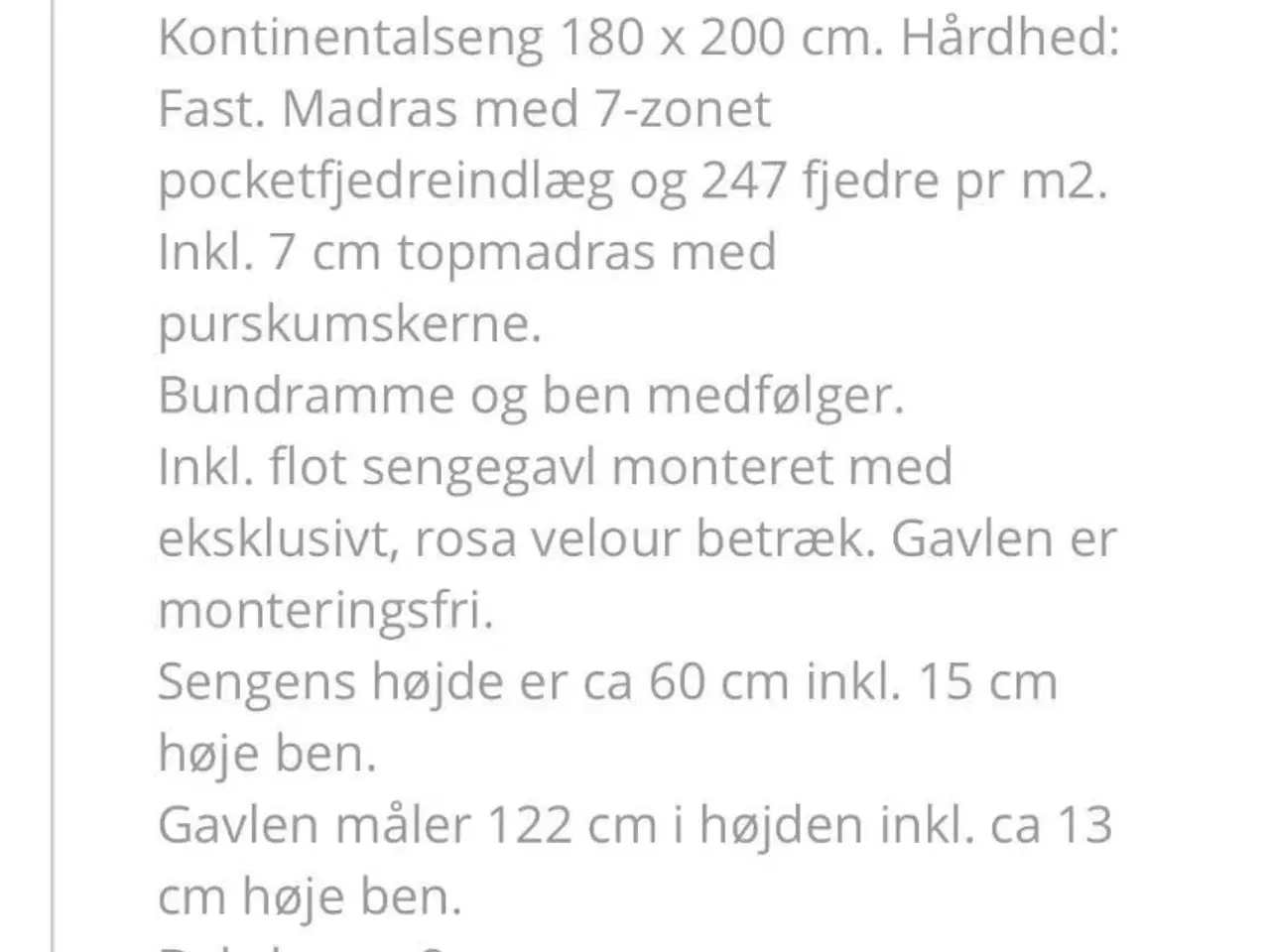 Billede 2 - Rosa velour kontinentalseng MED sengegavl
