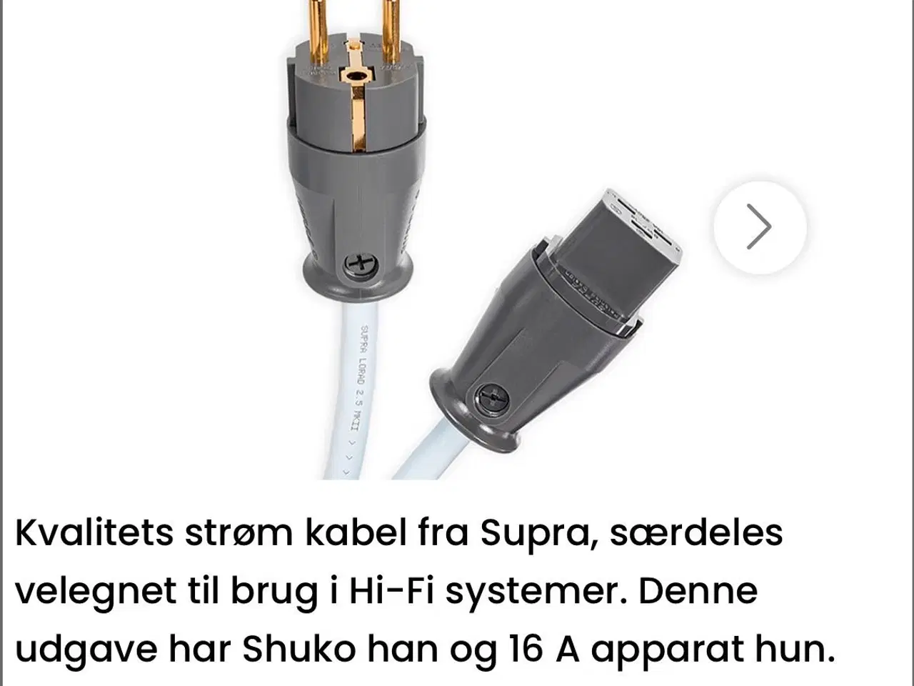 Billede 1 - 3 stk. Supra strømkabler 1 mtr
