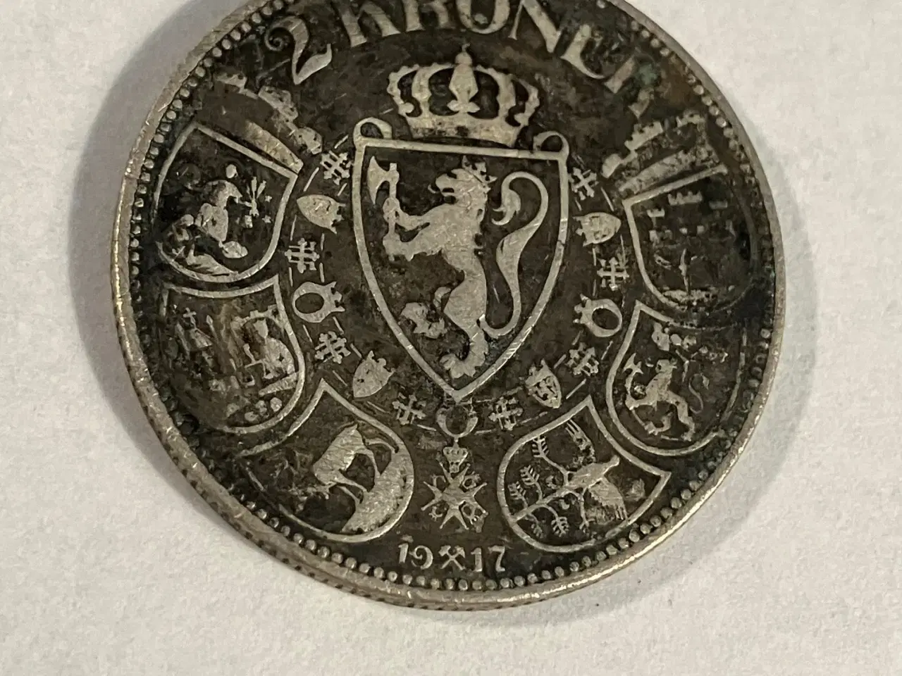 Billede 1 - 2 Kroner Norge 1917 - Dårlig stand