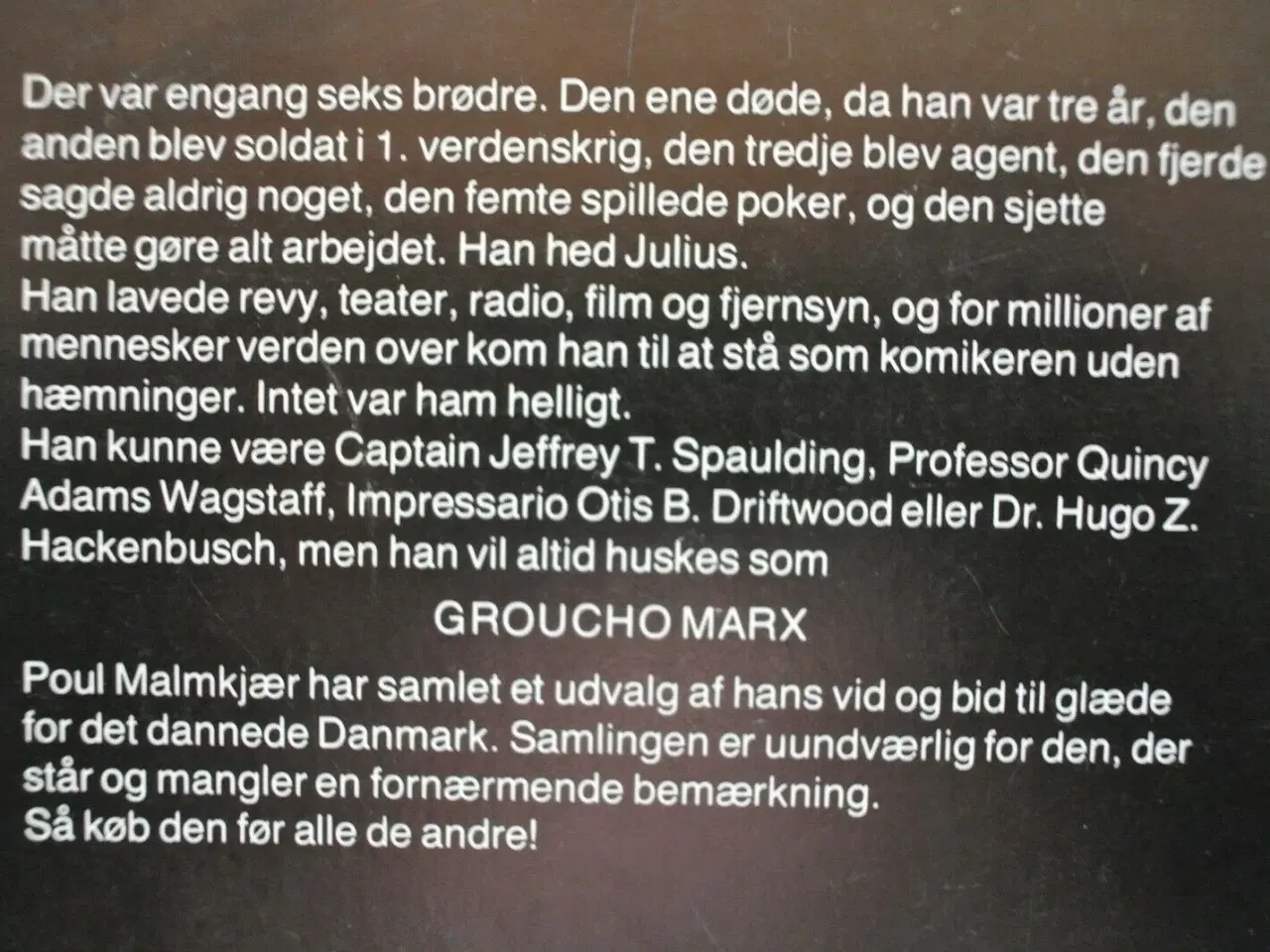 Billede 2 - groucho marx - marx for viderekomne, af poul malmk