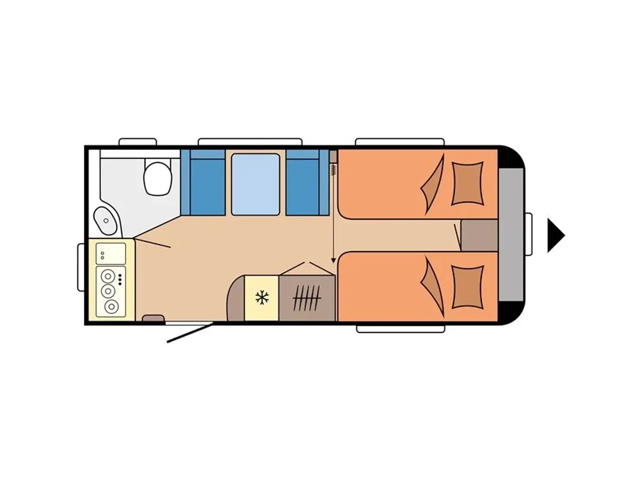 Billede 2 - 2026 - Hobby De Luxe 460 SL   TILBUD 2026 DK-Line med masser af udstyr INKL. i prisen. Enkeltsenge samt endekøkken og stort badeværelse. LAV VÆGT.