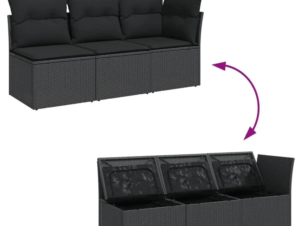 Billede 7 - 3-personers havesofa med hynder polyrattan sort