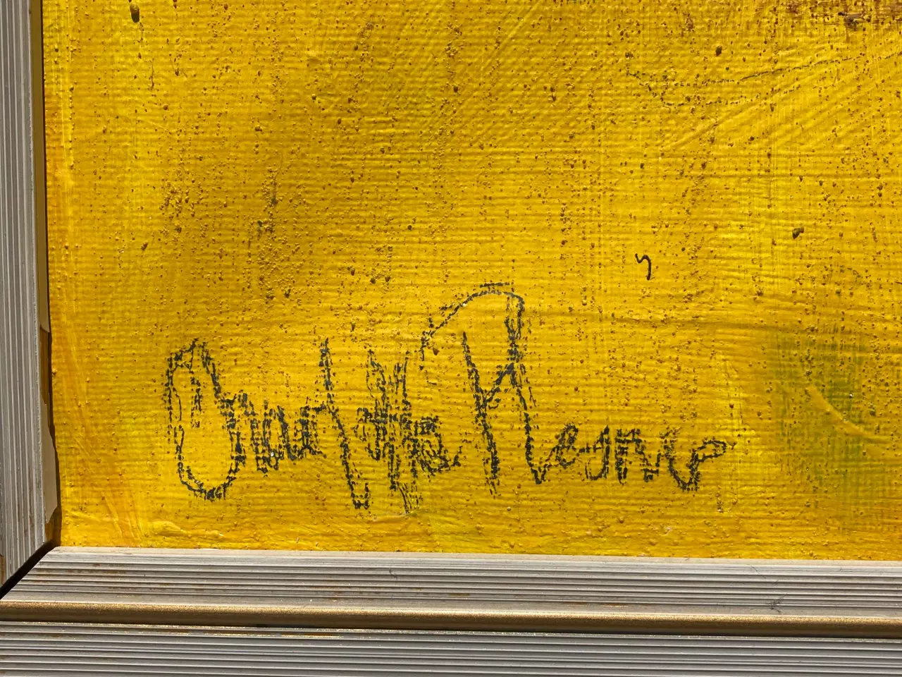Billede 2 - Stort Religiøst kristent  maleri kors motiv gul
