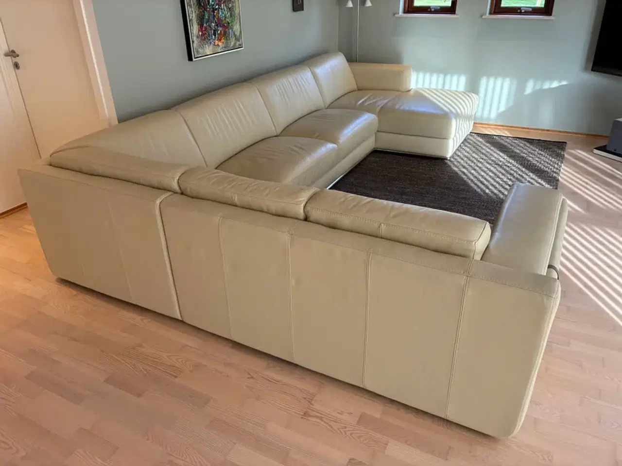 Billede 1 - Stor læder hjørnesofa med chaiselong