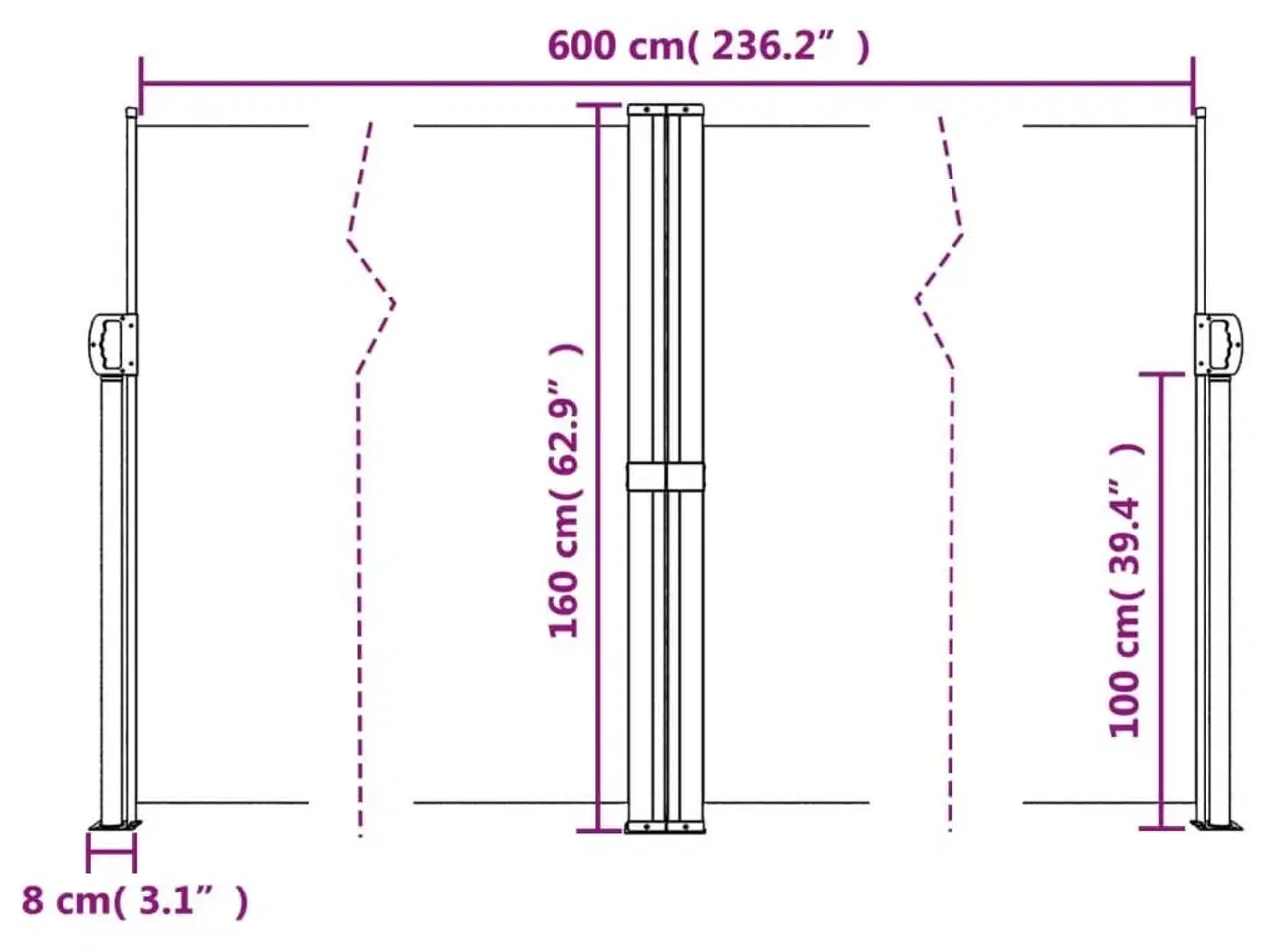 Billede 10 - Sammenrullelig sidemarkise 160 x 600 cm sort